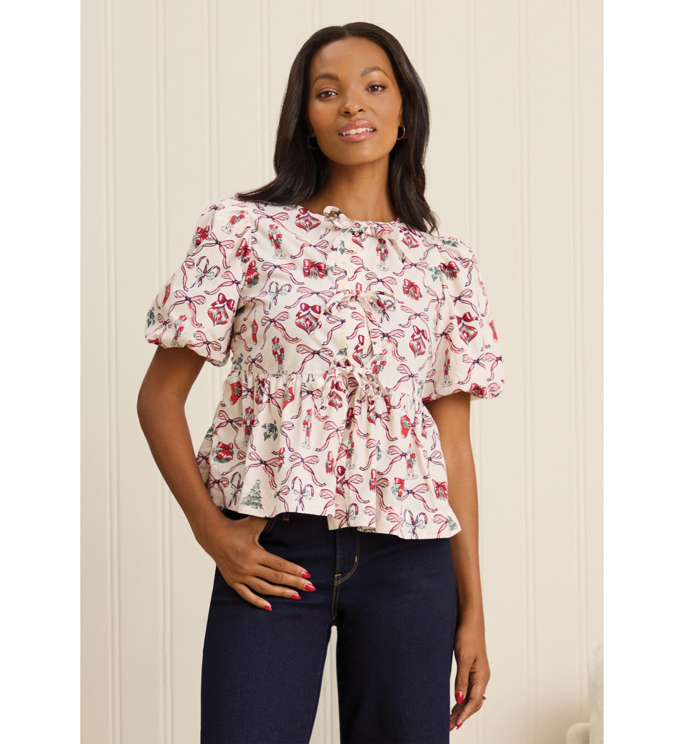 Sewing Down South x Crown & Ivy™ Sew Merry Tie Front Blouse