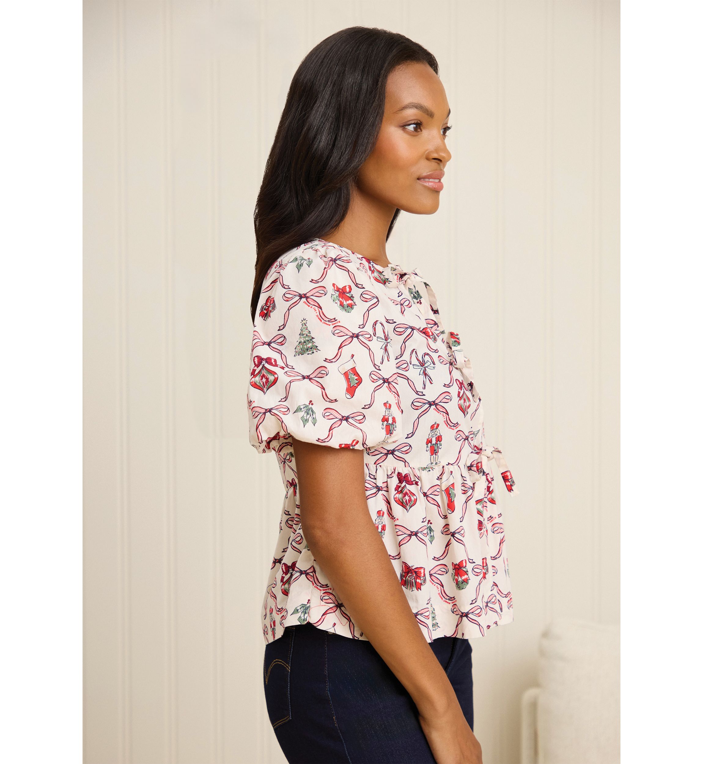 Sewing Down South x Crown & Ivy™ Sew Merry Tie Front Blouse
