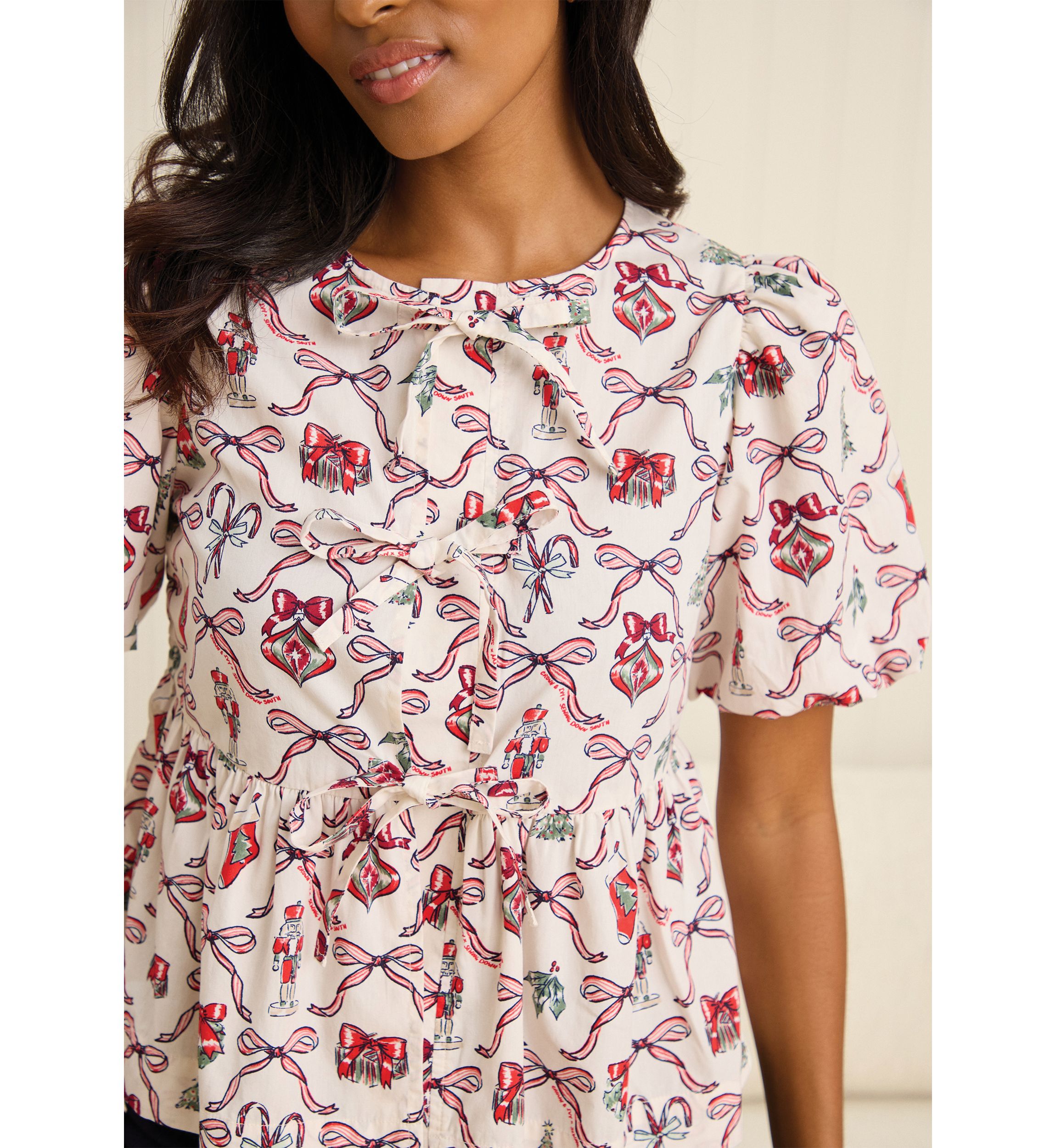 Sewing Down South x Crown & Ivy™ Sew Merry Tie Front Blouse