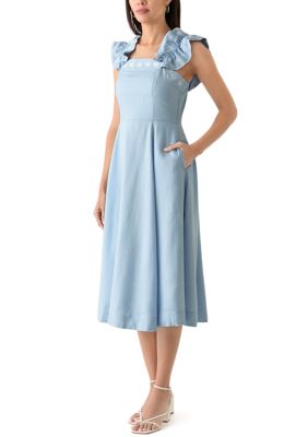 green emerald velvet dress Ivy Floral Detail Empire Waist Dress--Beige Small / Beige