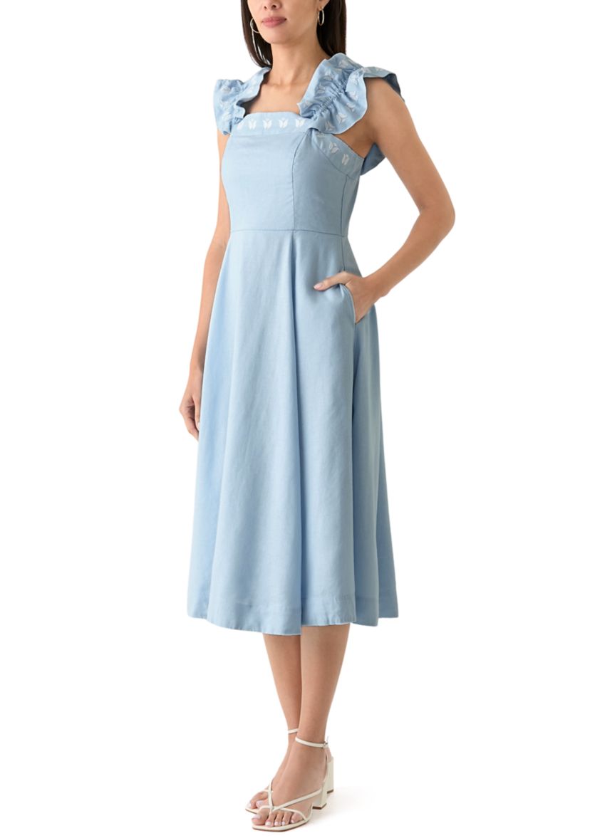 Womens Sleeveless Embroidered Ruffle Dress