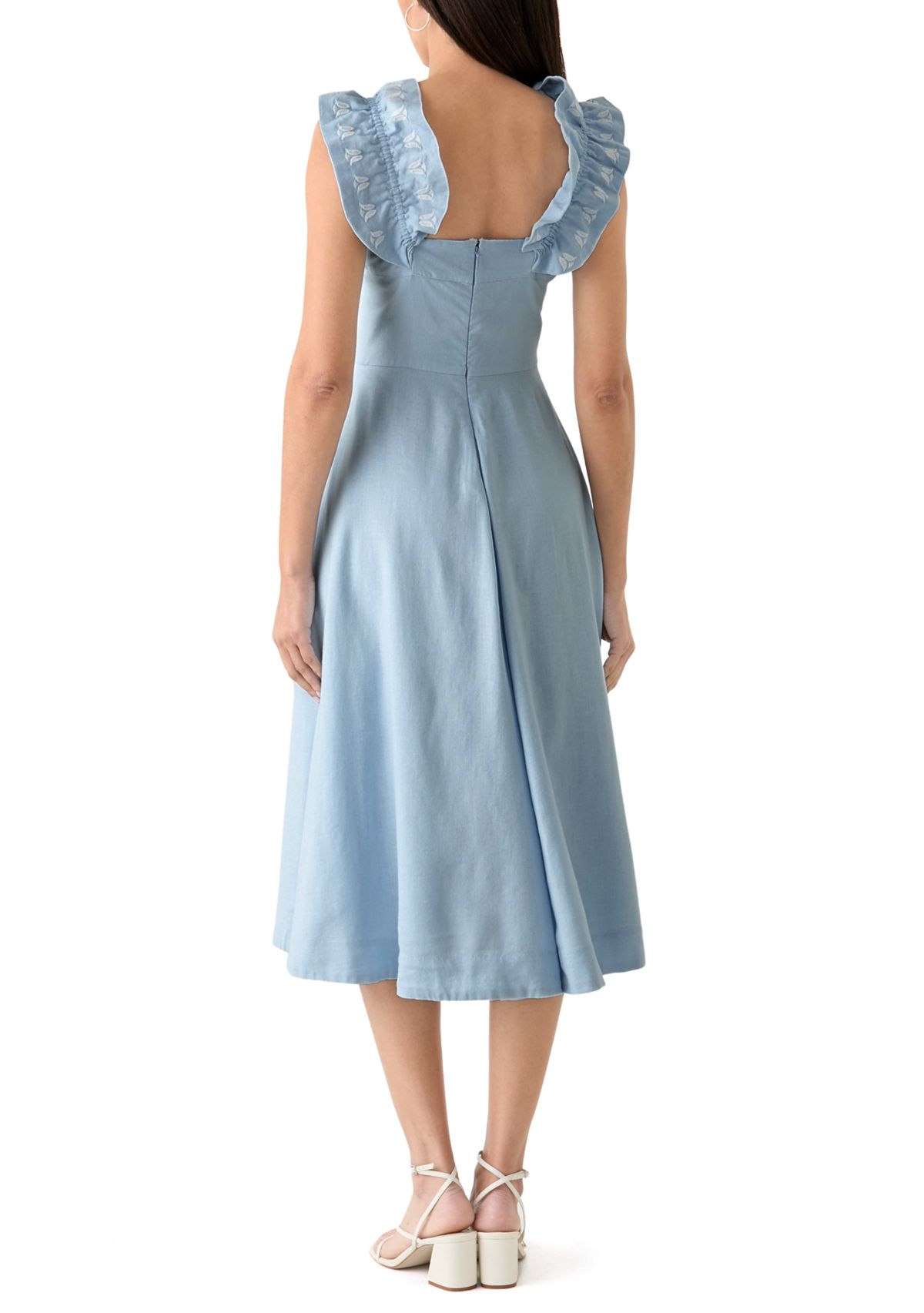 Womens Sleeveless Embroidered Ruffle Dress