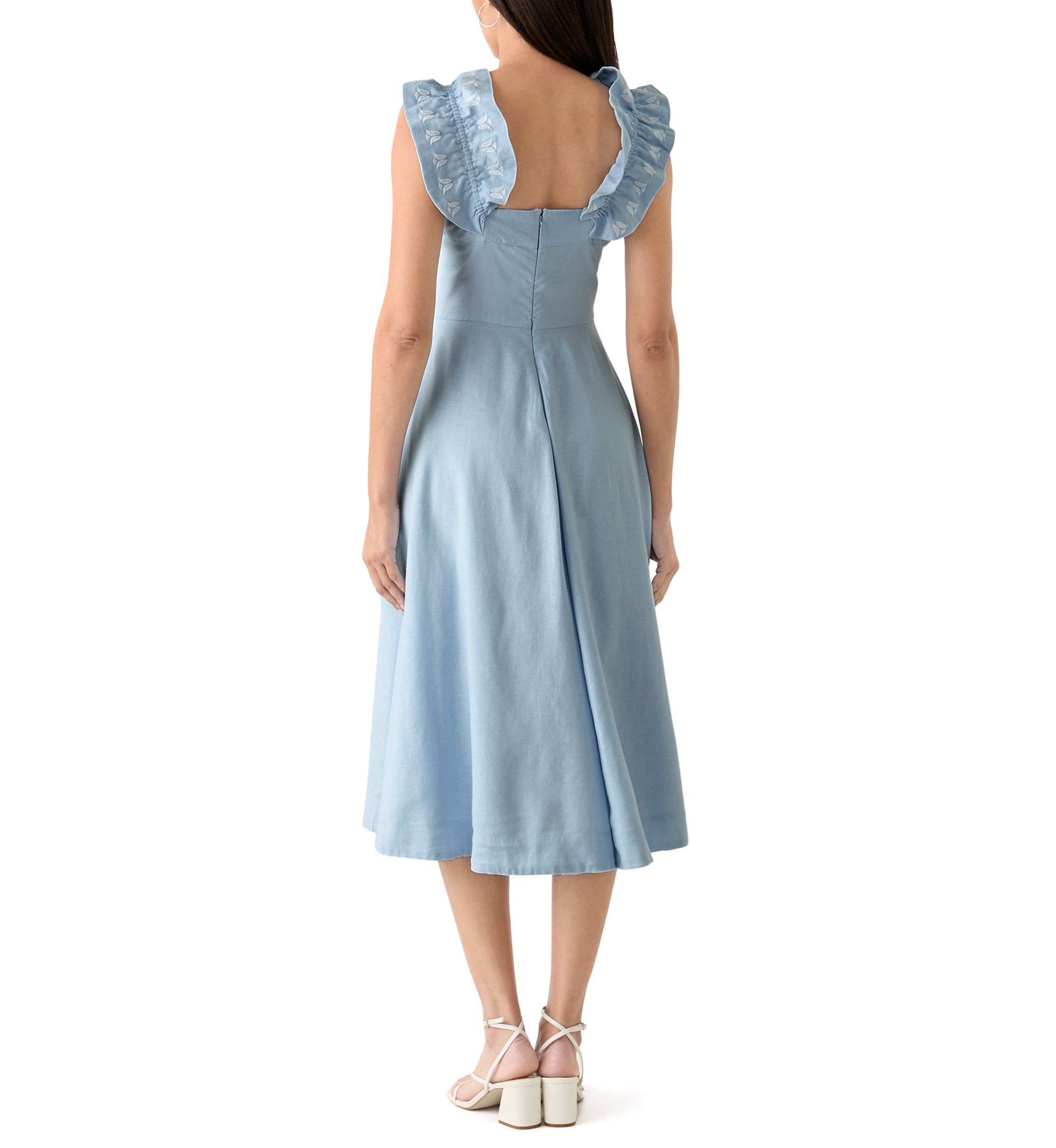 Womens Sleeveless Embroidered Ruffle Dress