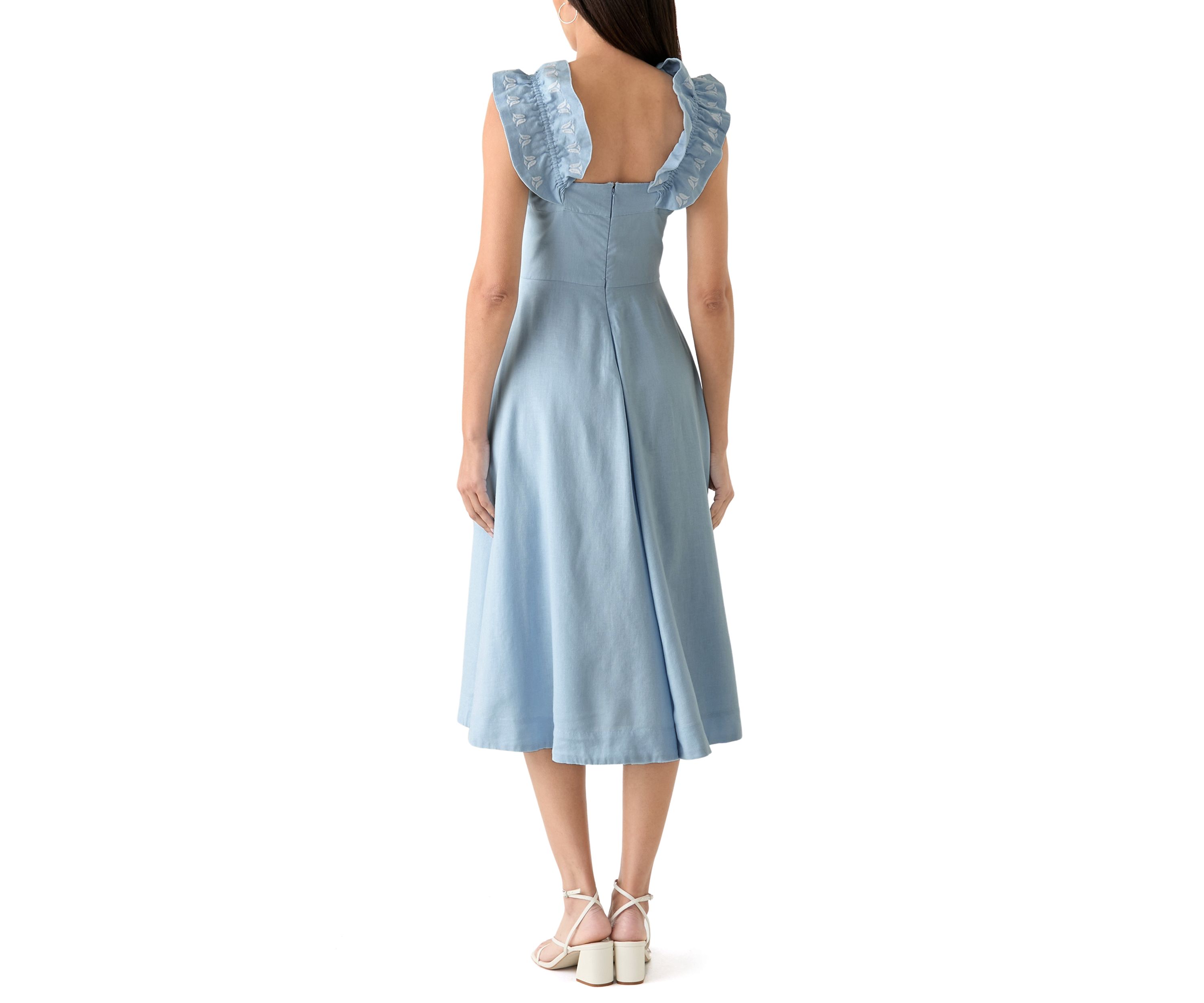 Womens Sleeveless Embroidered Ruffle Dress