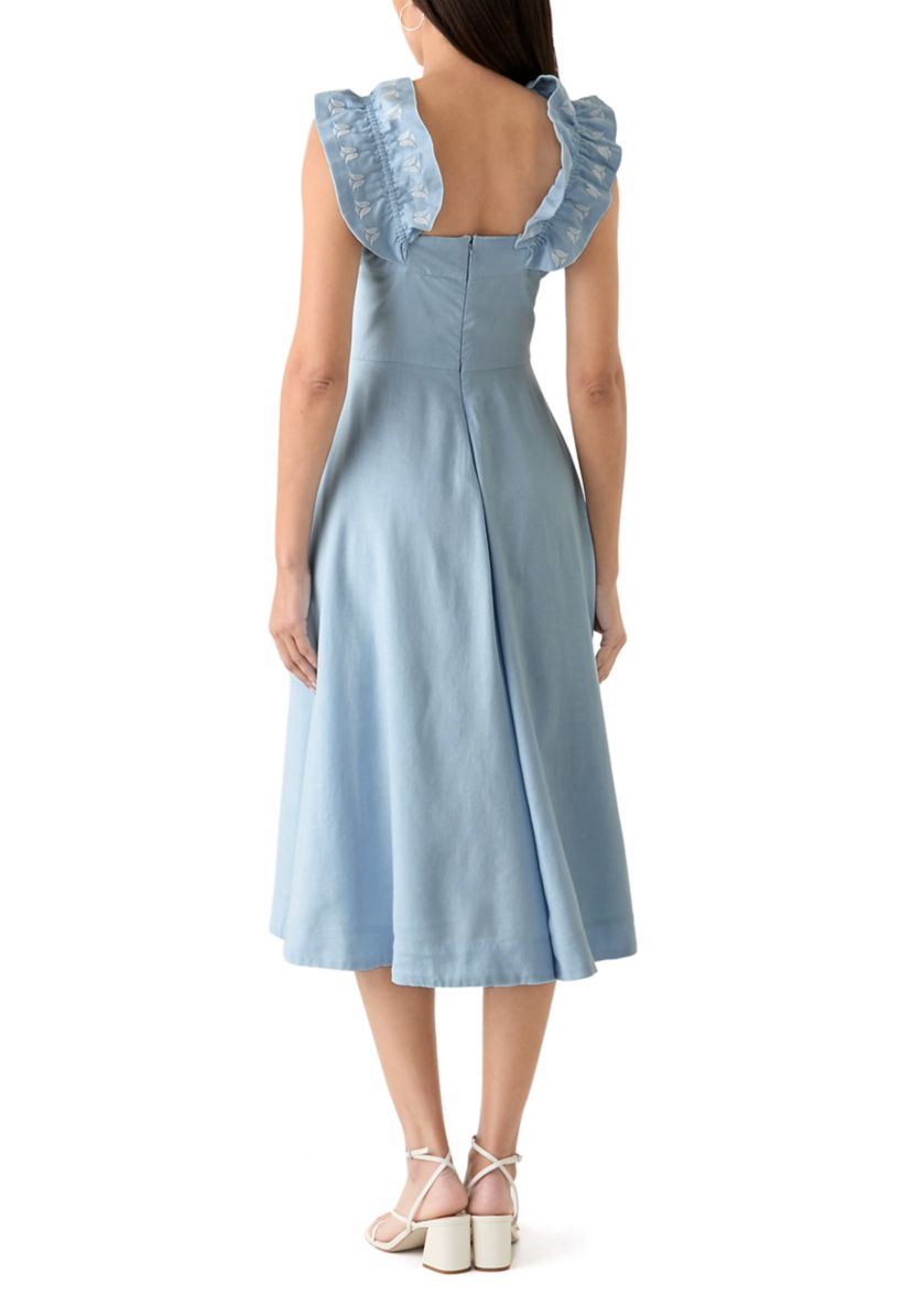 Womens Sleeveless Embroidered Ruffle Dress