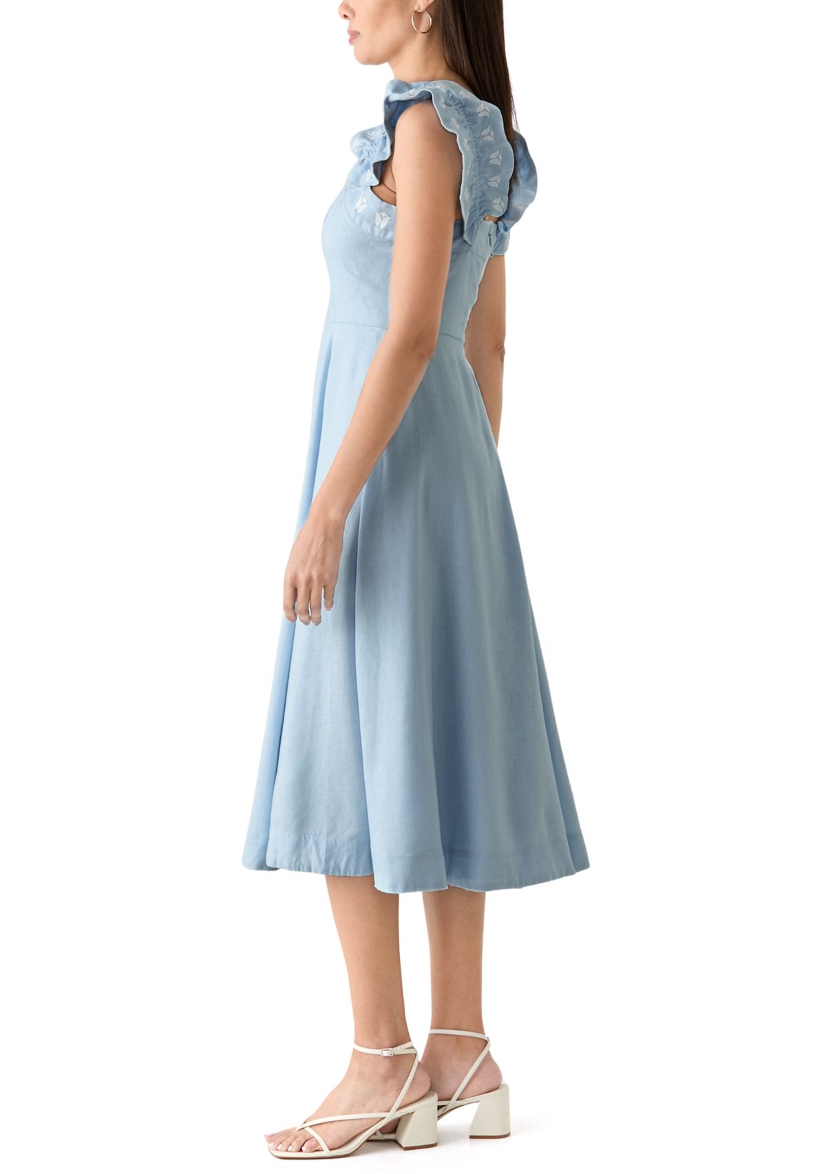 Womens Sleeveless Embroidered Ruffle Dress