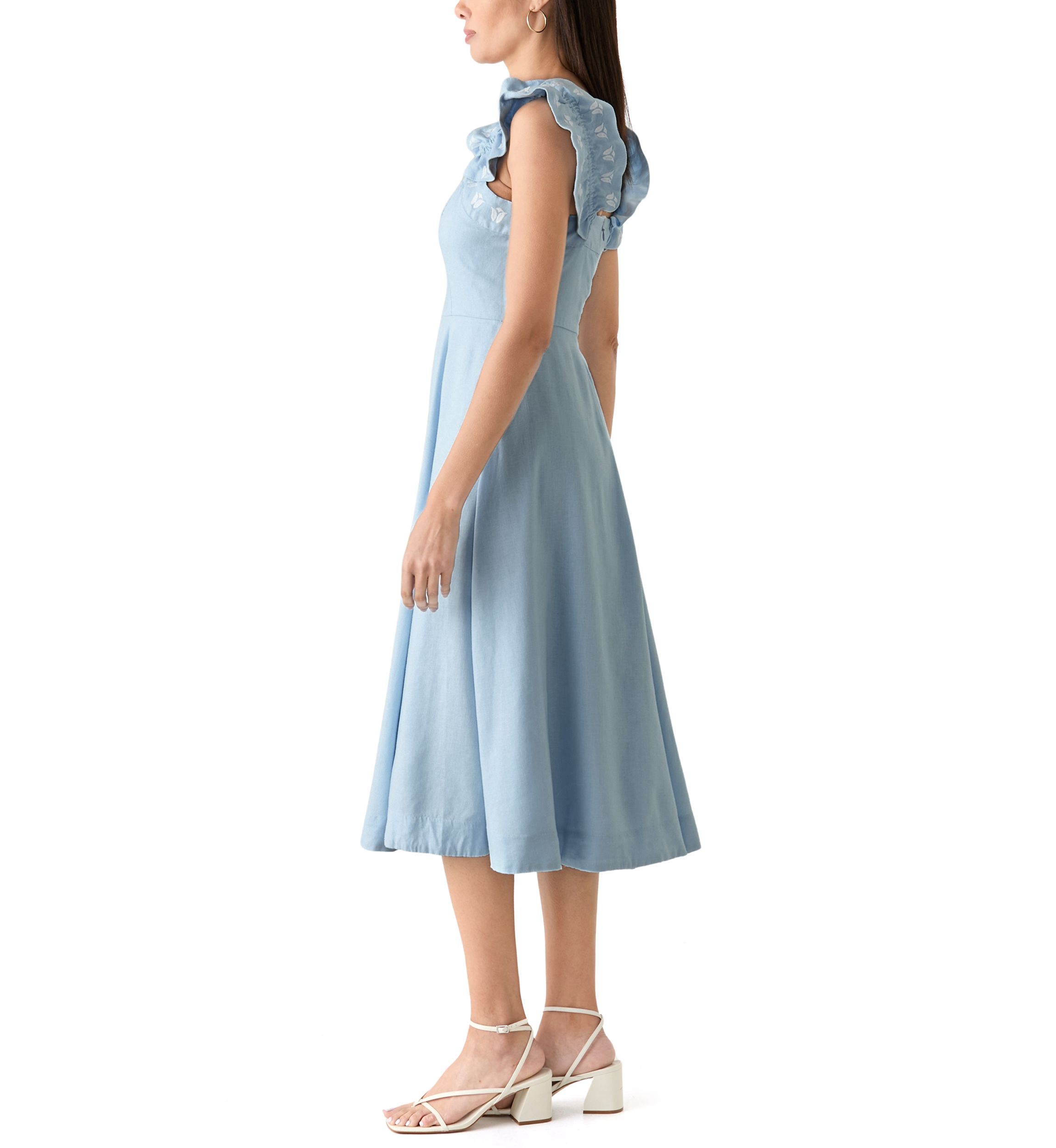 Womens Sleeveless Embroidered Ruffle Dress