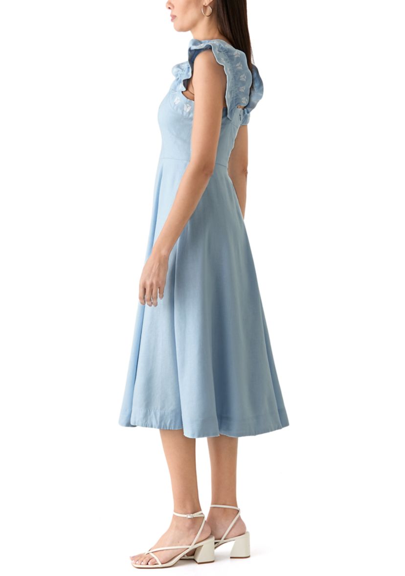 Womens Sleeveless Embroidered Ruffle Dress