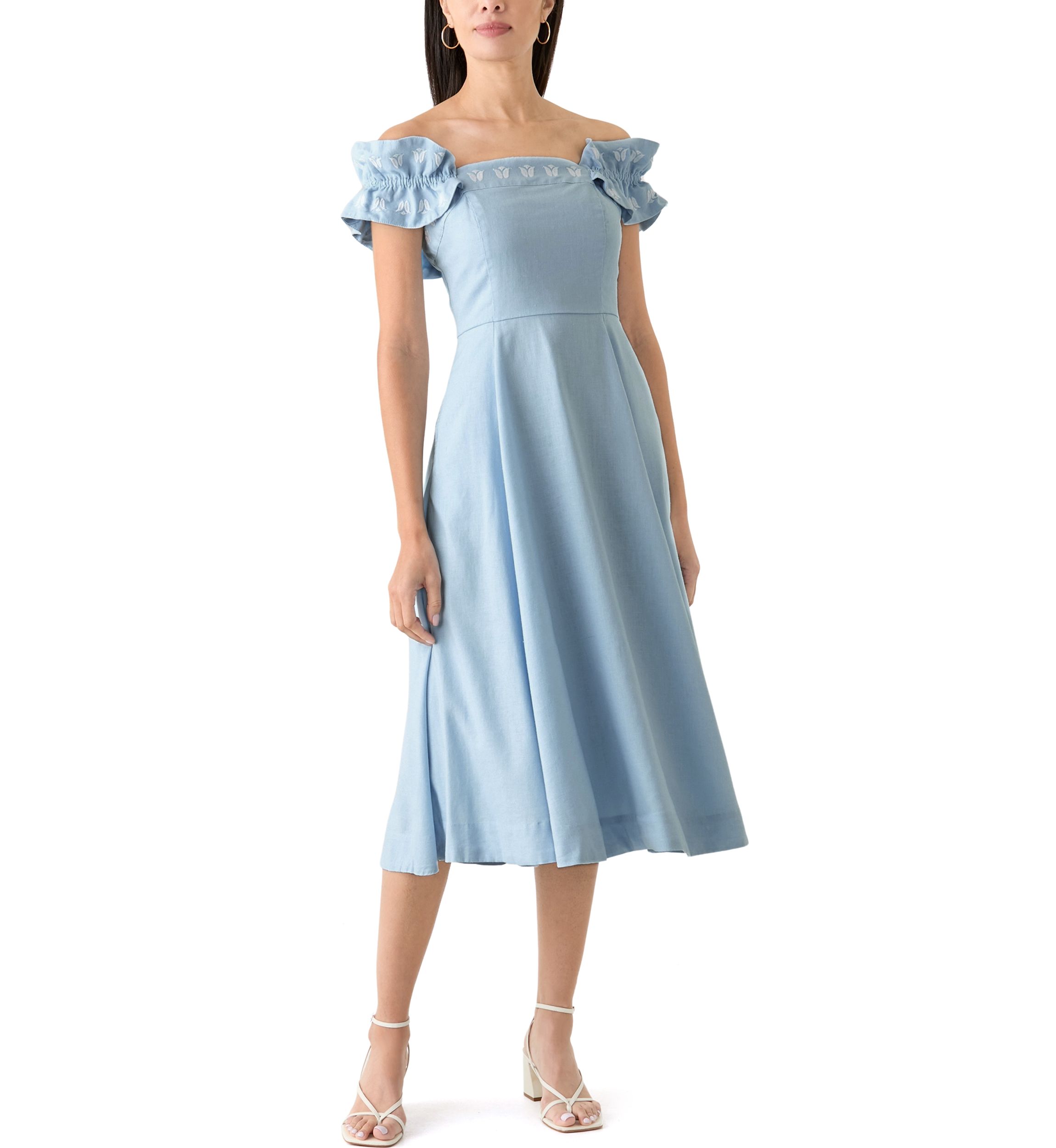 Womens Sleeveless Embroidered Ruffle Dress