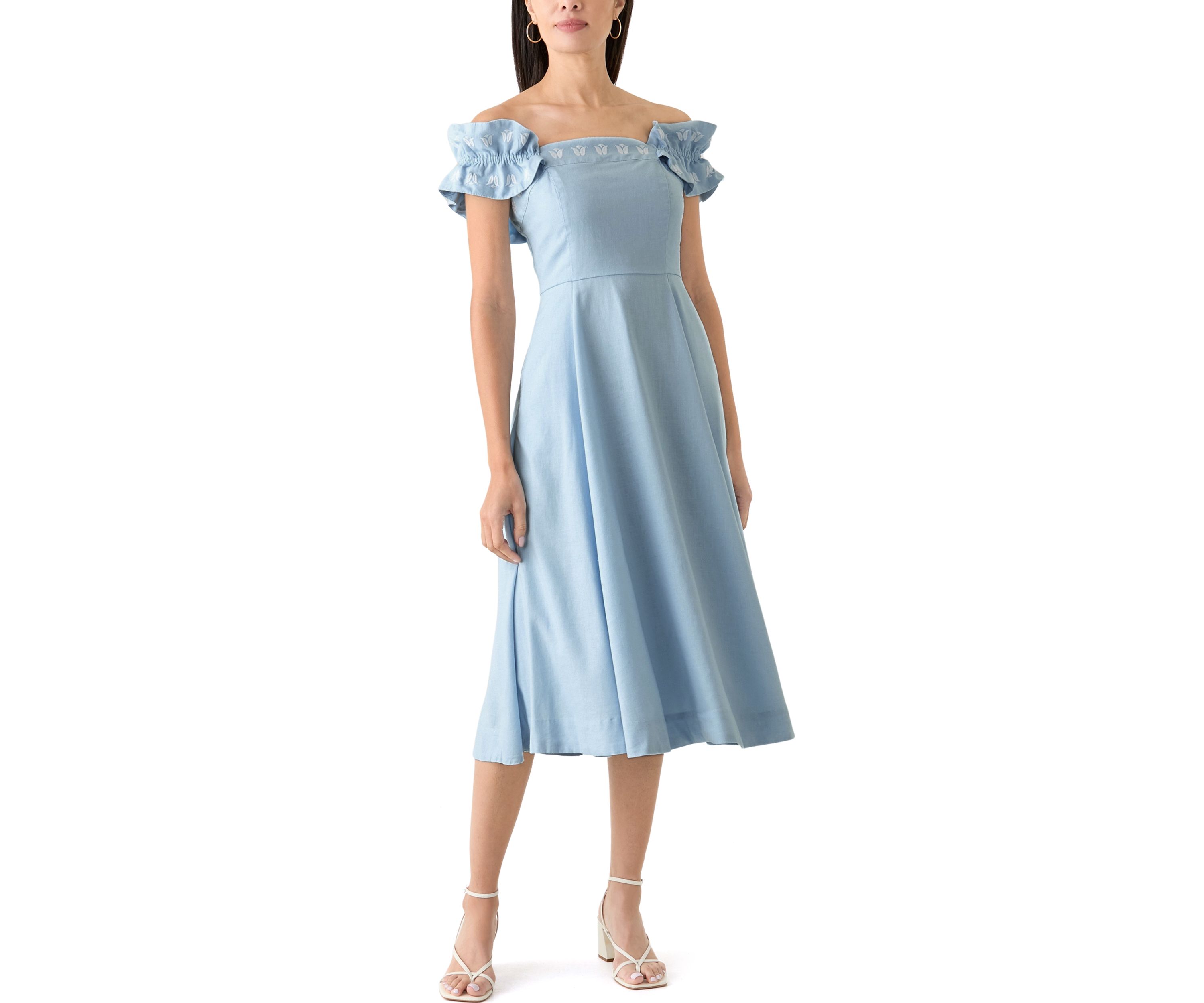 Womens Sleeveless Embroidered Ruffle Dress