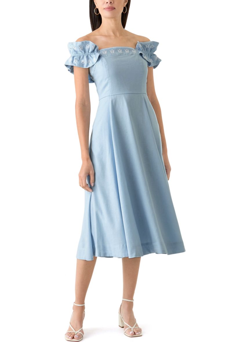 Womens Sleeveless Embroidered Ruffle Dress