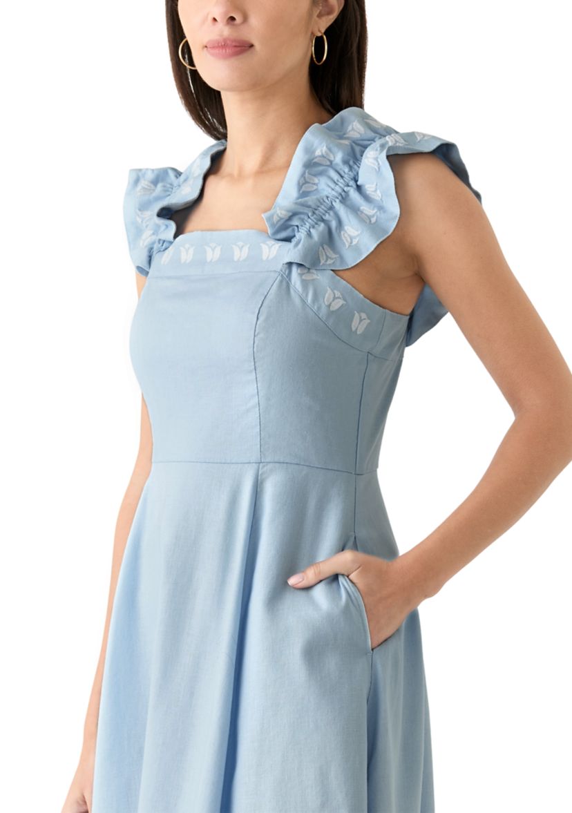 Womens Sleeveless Embroidered Ruffle Dress