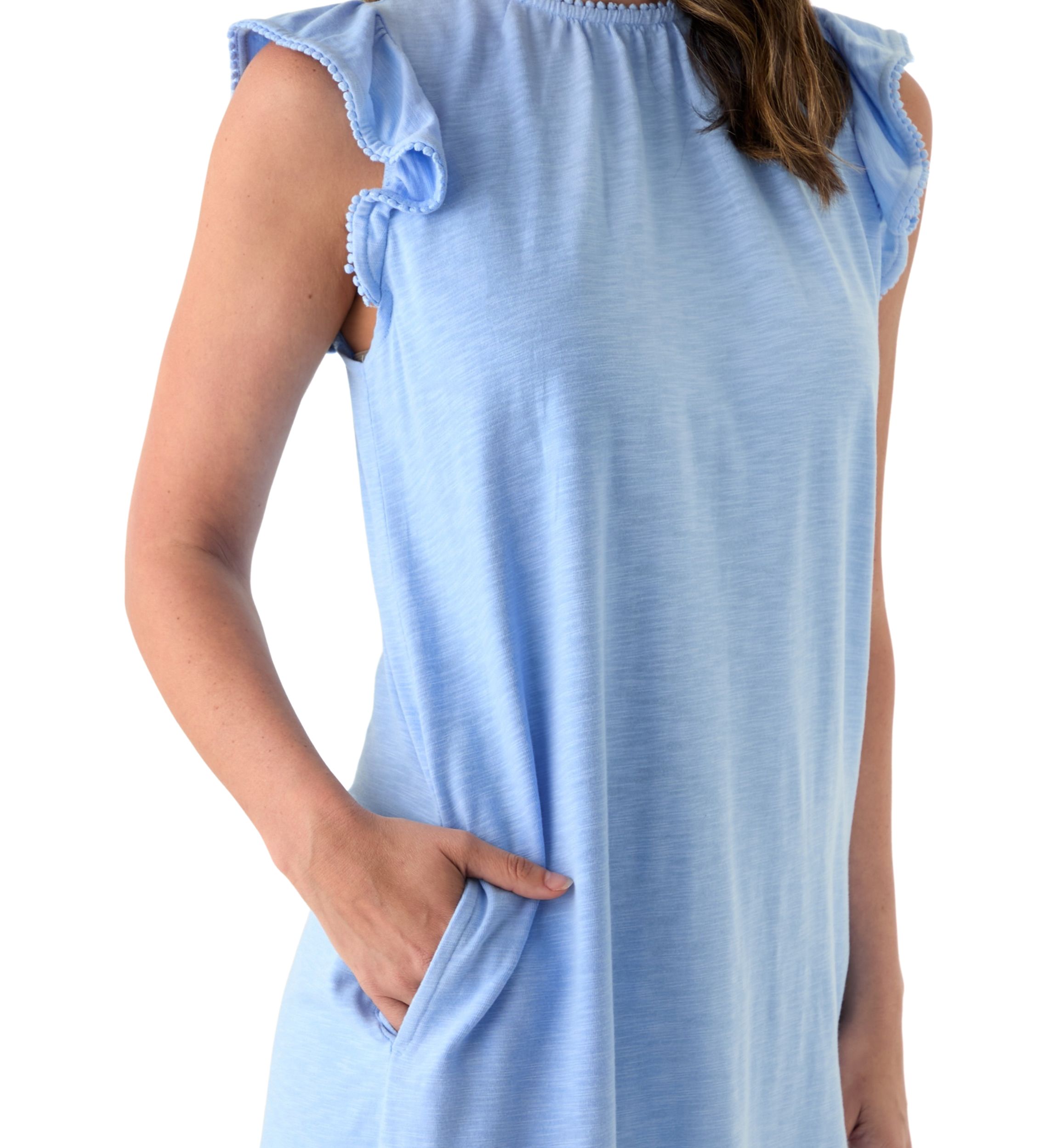 Womens Flutter Sleeve Trim Dress