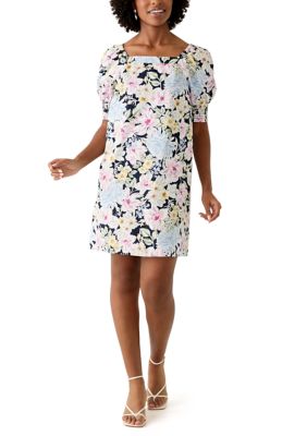 Crown & Ivy Women's Floral Printed Shift Dress, Navy Blue, Large