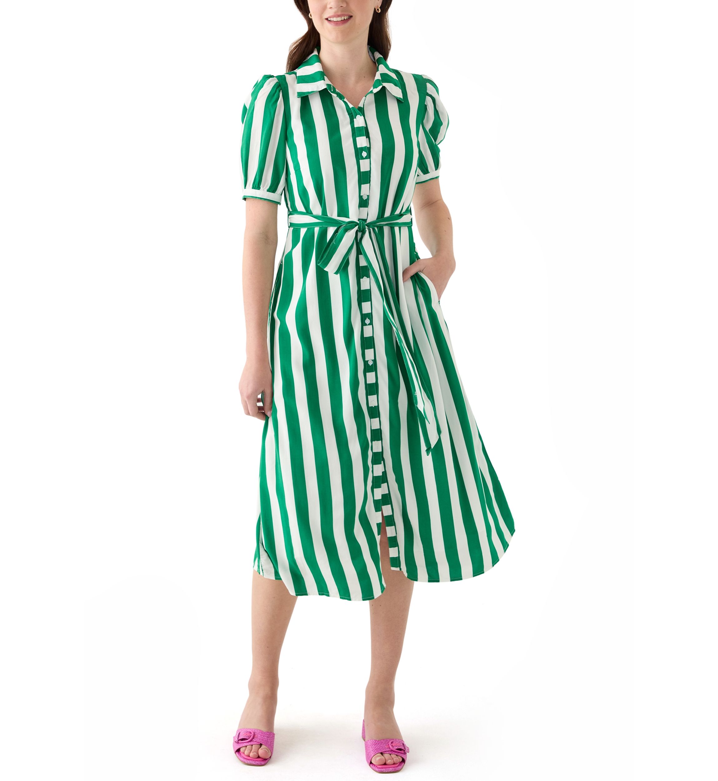 Womens Short Sleeve Belted Printed Shirtdress