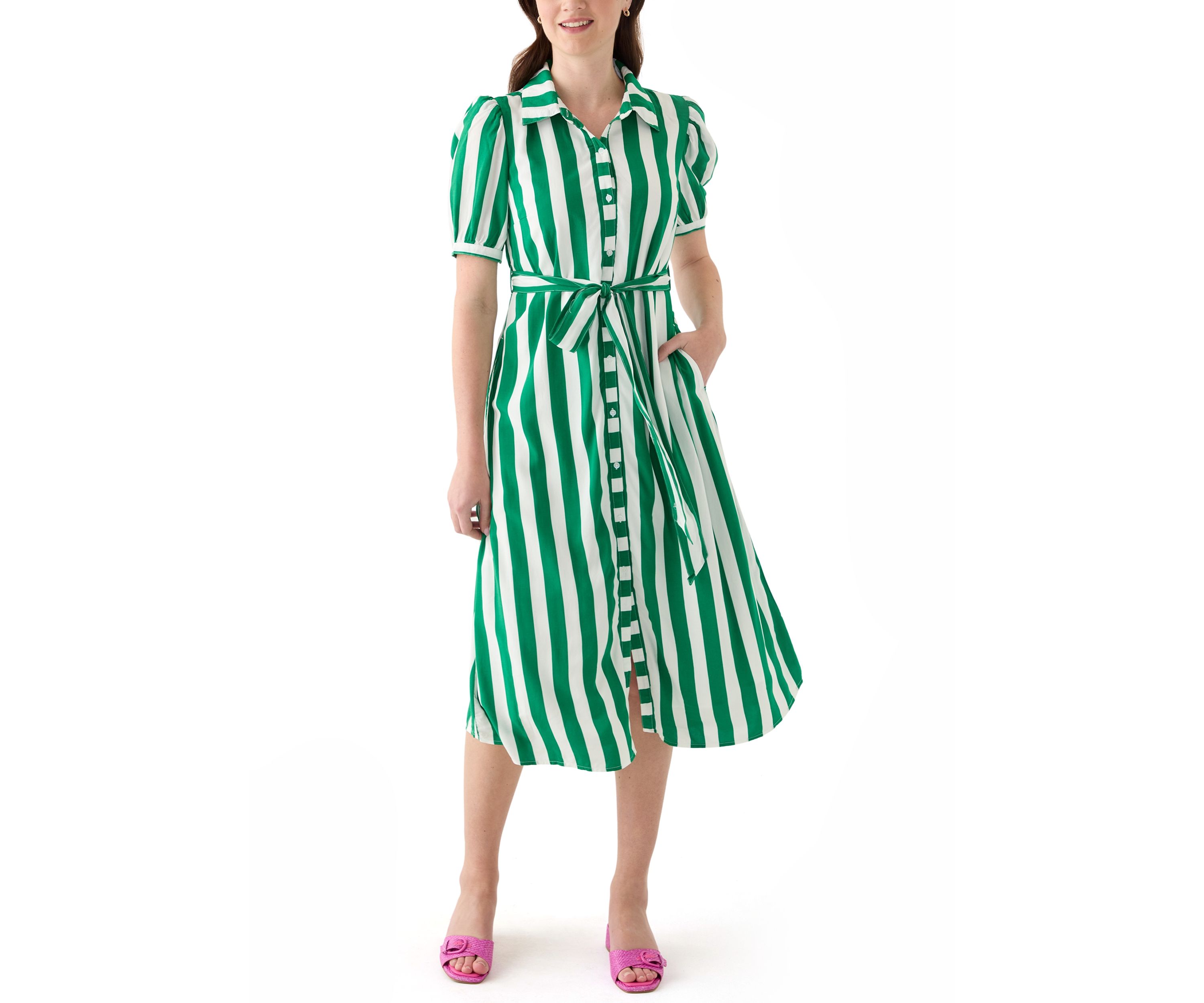 Womens Short Sleeve Belted Printed Shirtdress
