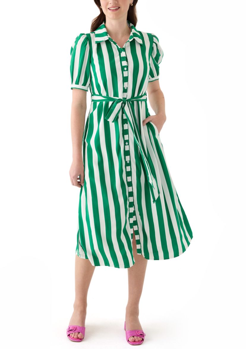 Womens Short Sleeve Belted Printed Shirtdress