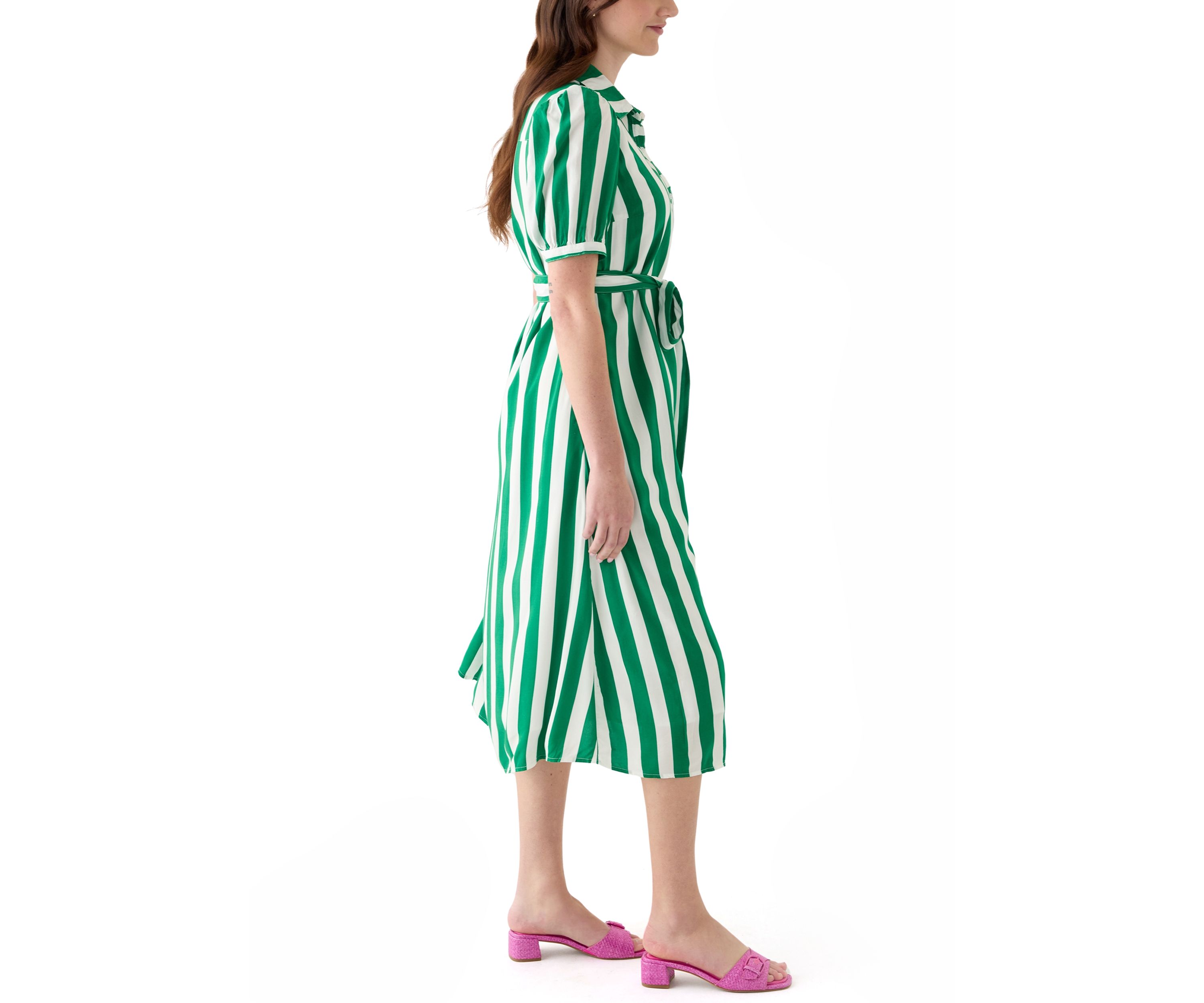 Womens Short Sleeve Belted Printed Shirtdress
