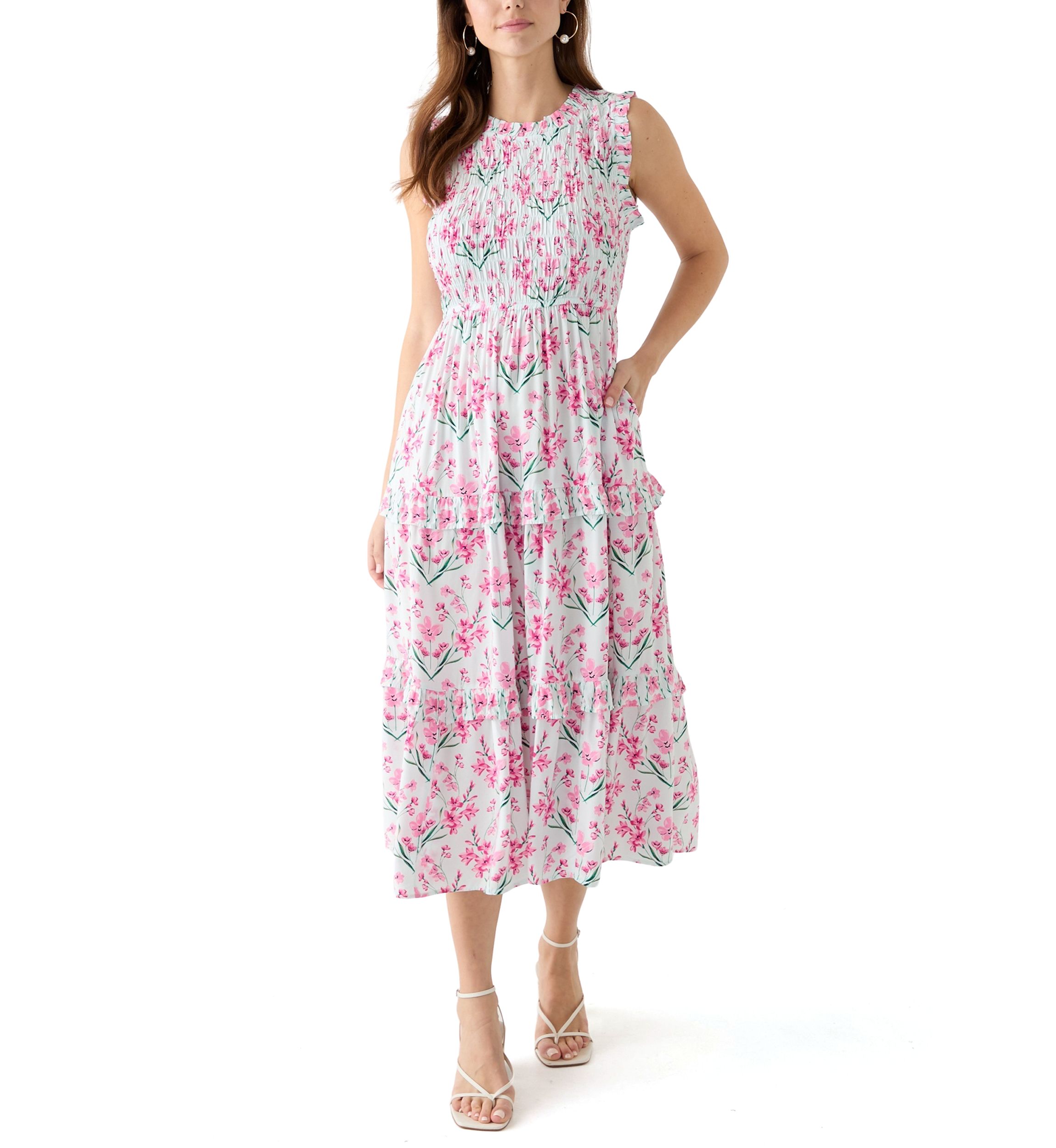 Womens Sleeveless Midi Smock Dress