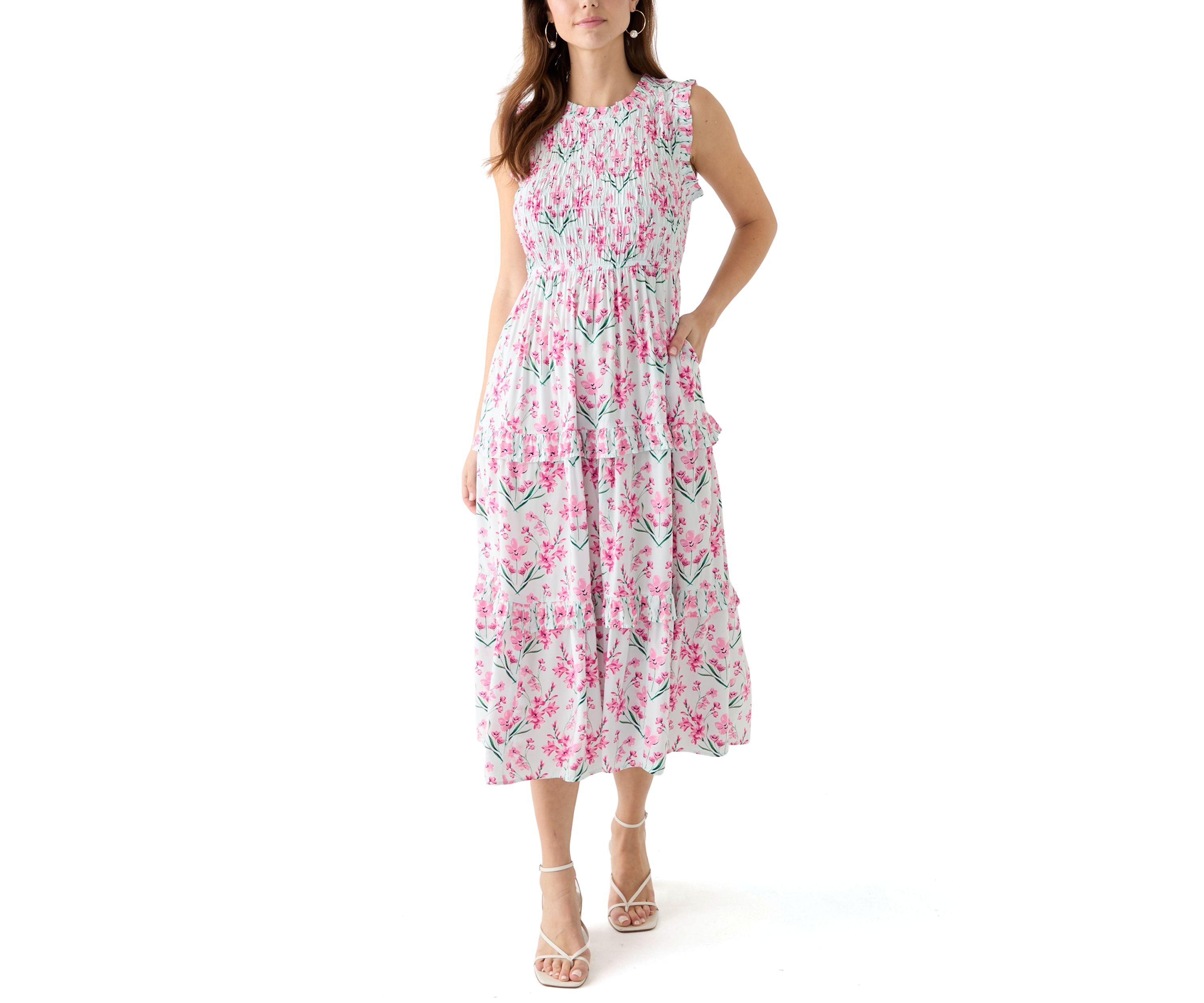 Womens Sleeveless Midi Smock Dress