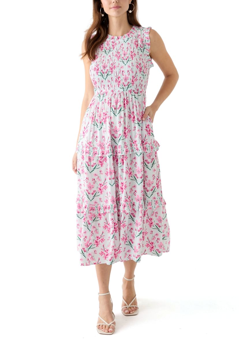 Womens Sleeveless Midi Smock Dress