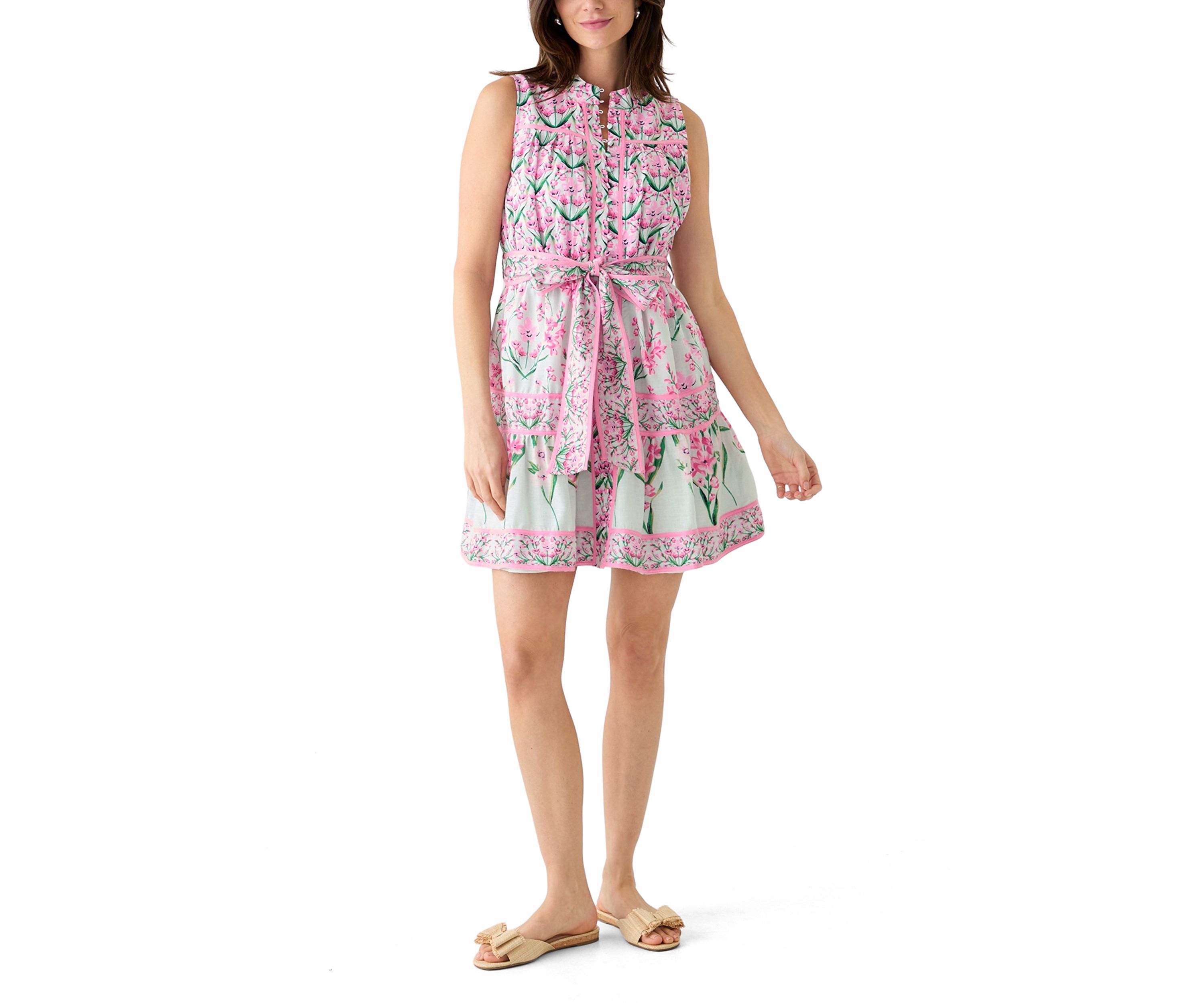 Womens Sleeveless Eyelet Piped Dress