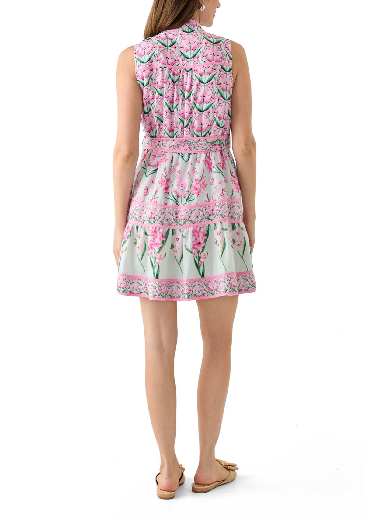 Womens Sleeveless Eyelet Piped Dress