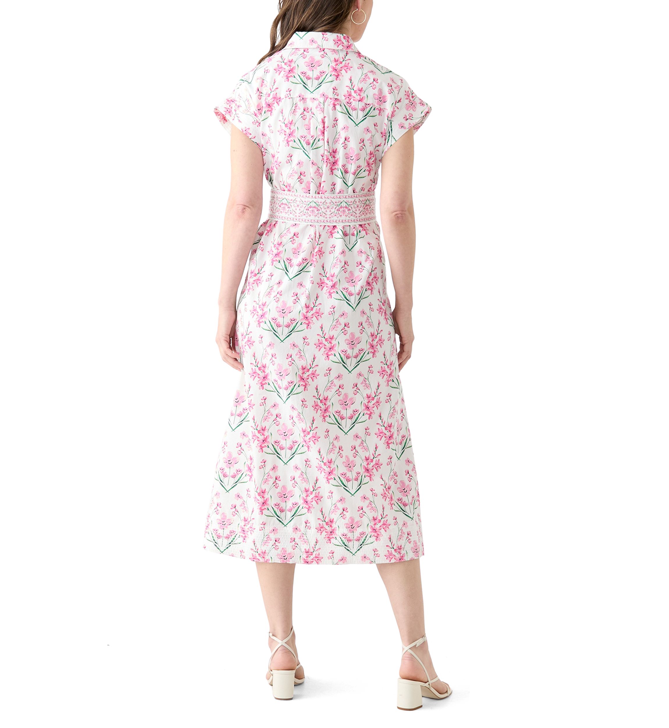Womens Printed Belted Midi Dress