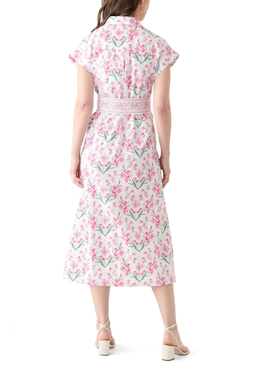 Womens Printed Belted Midi Dress