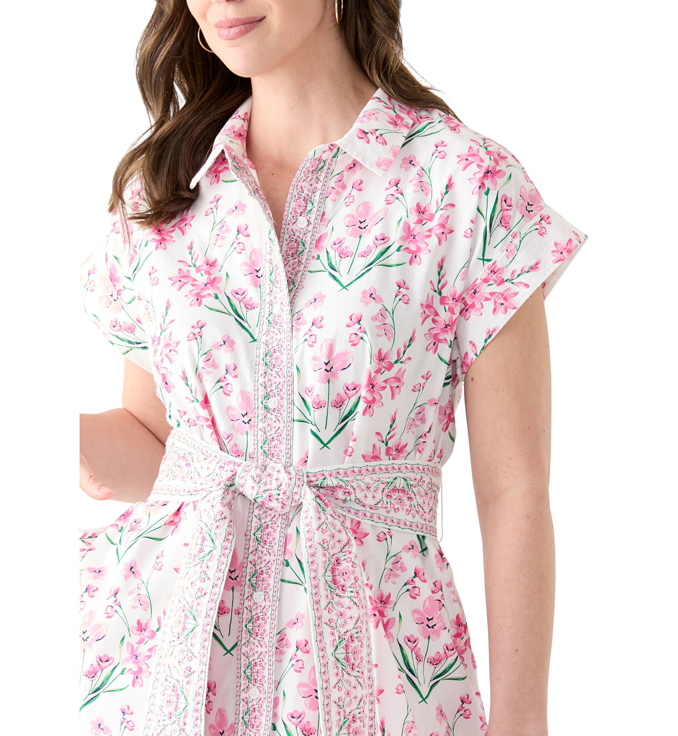 Womens Printed Belted Midi Dress