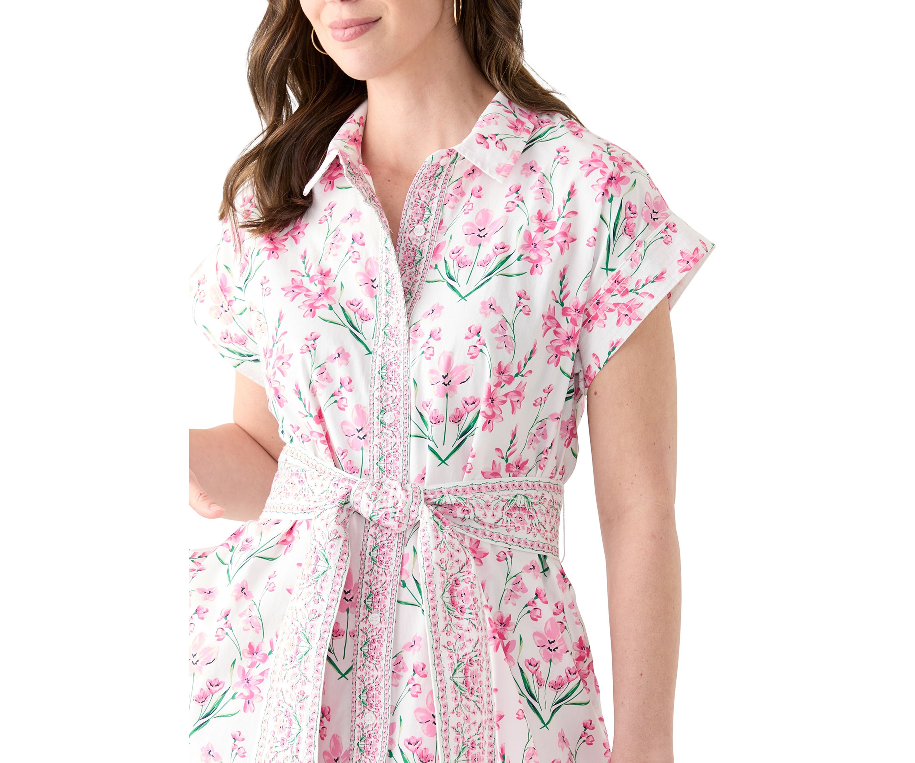 Womens Printed Belted Midi Dress