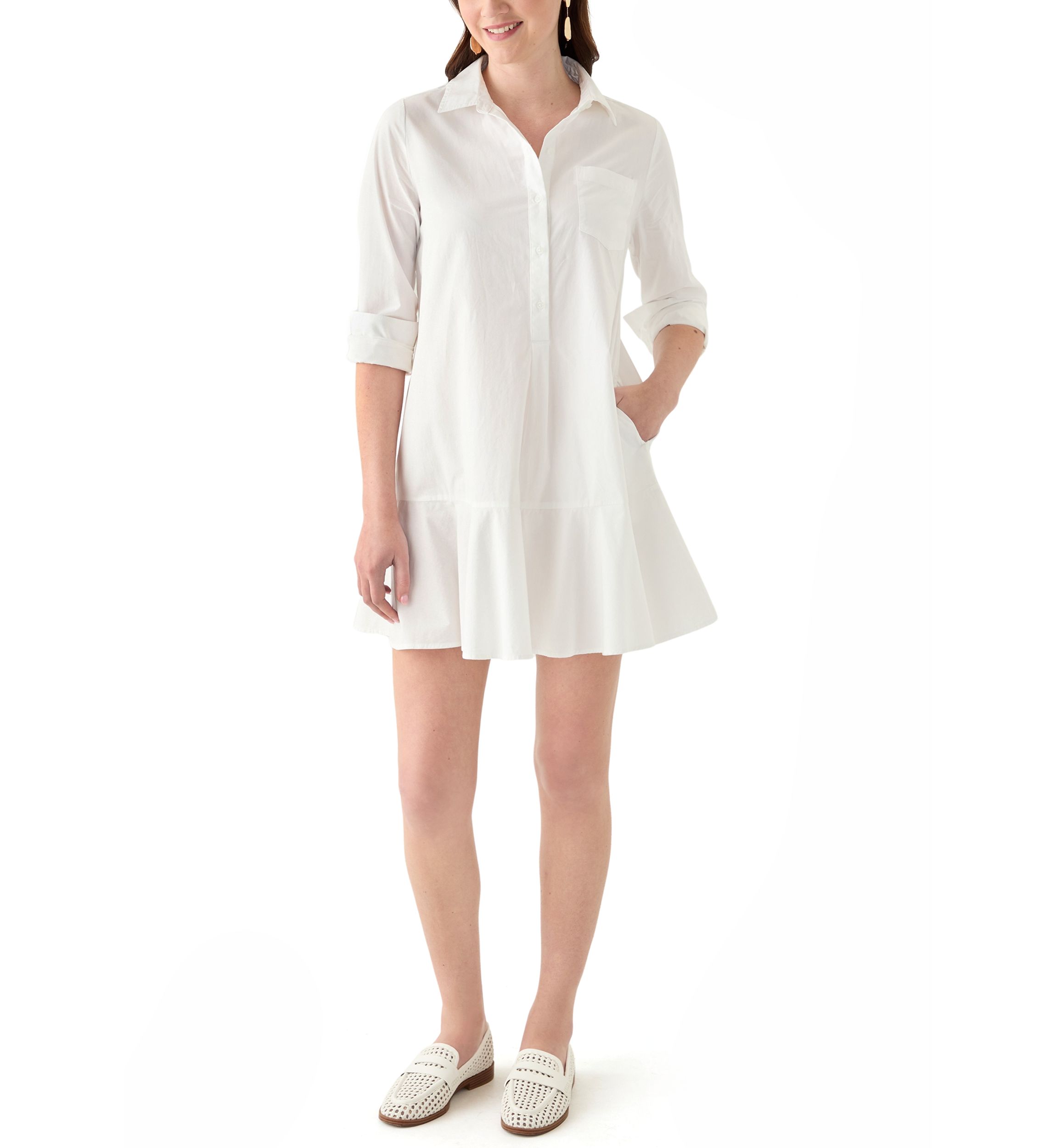 Womens Short Sleeve Flounce Shirtdress 