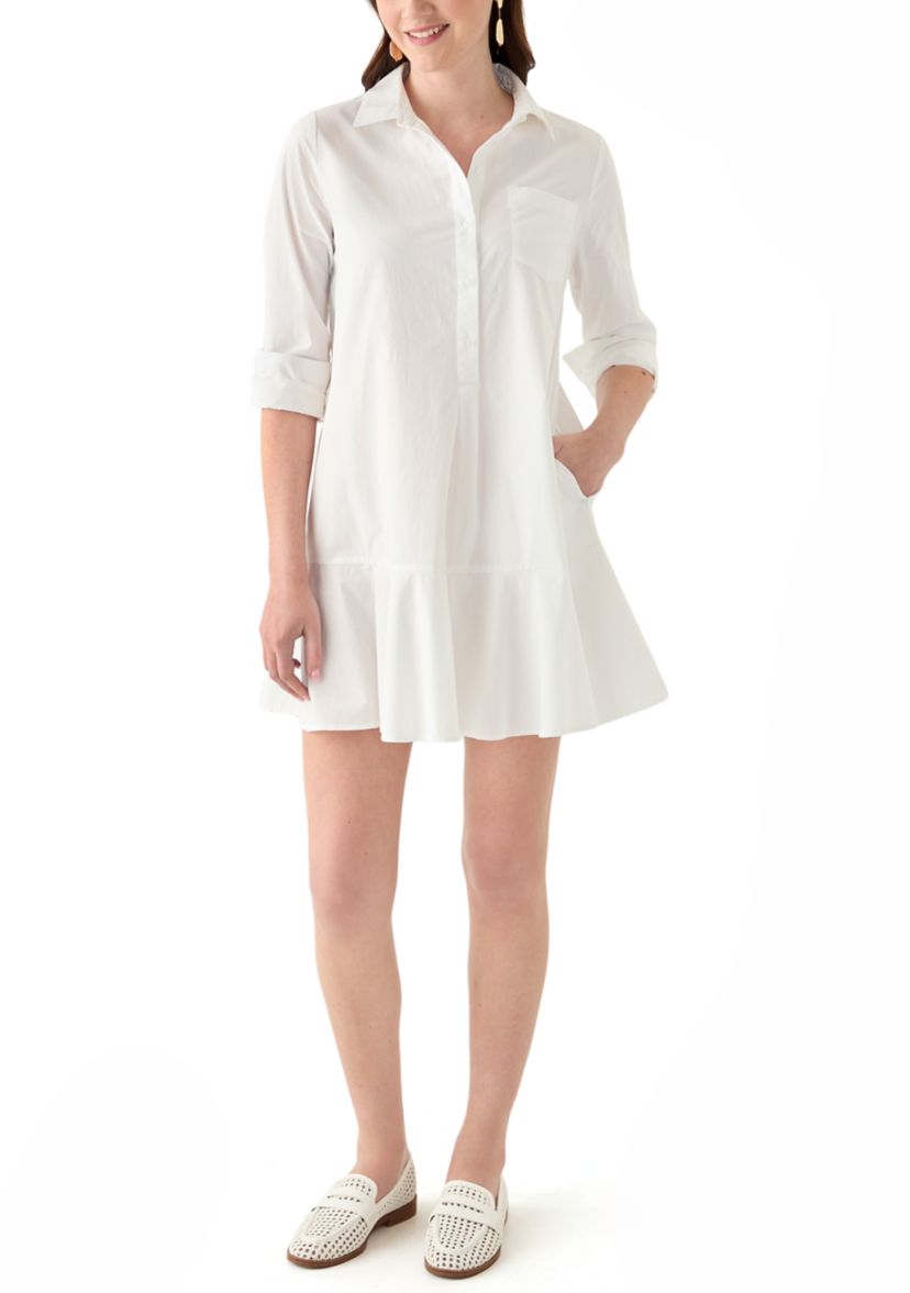 Womens Short Sleeve Flounce Shirtdress 