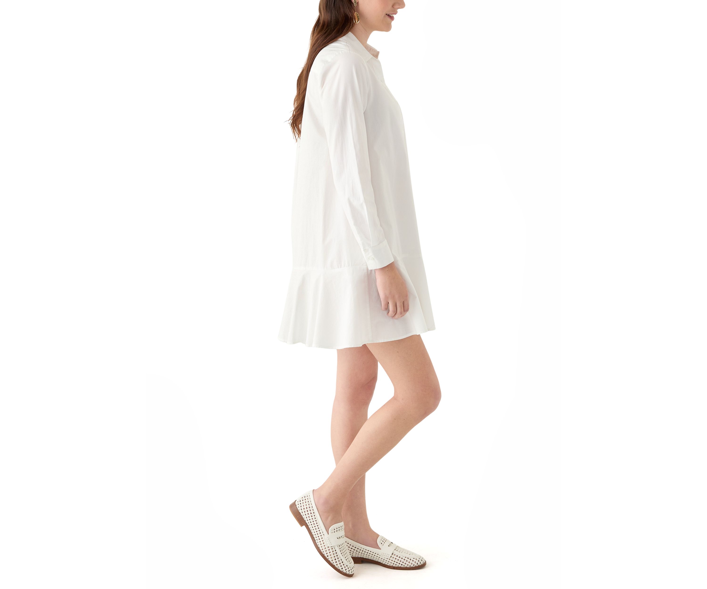 Womens Short Sleeve Flounce Shirtdress 