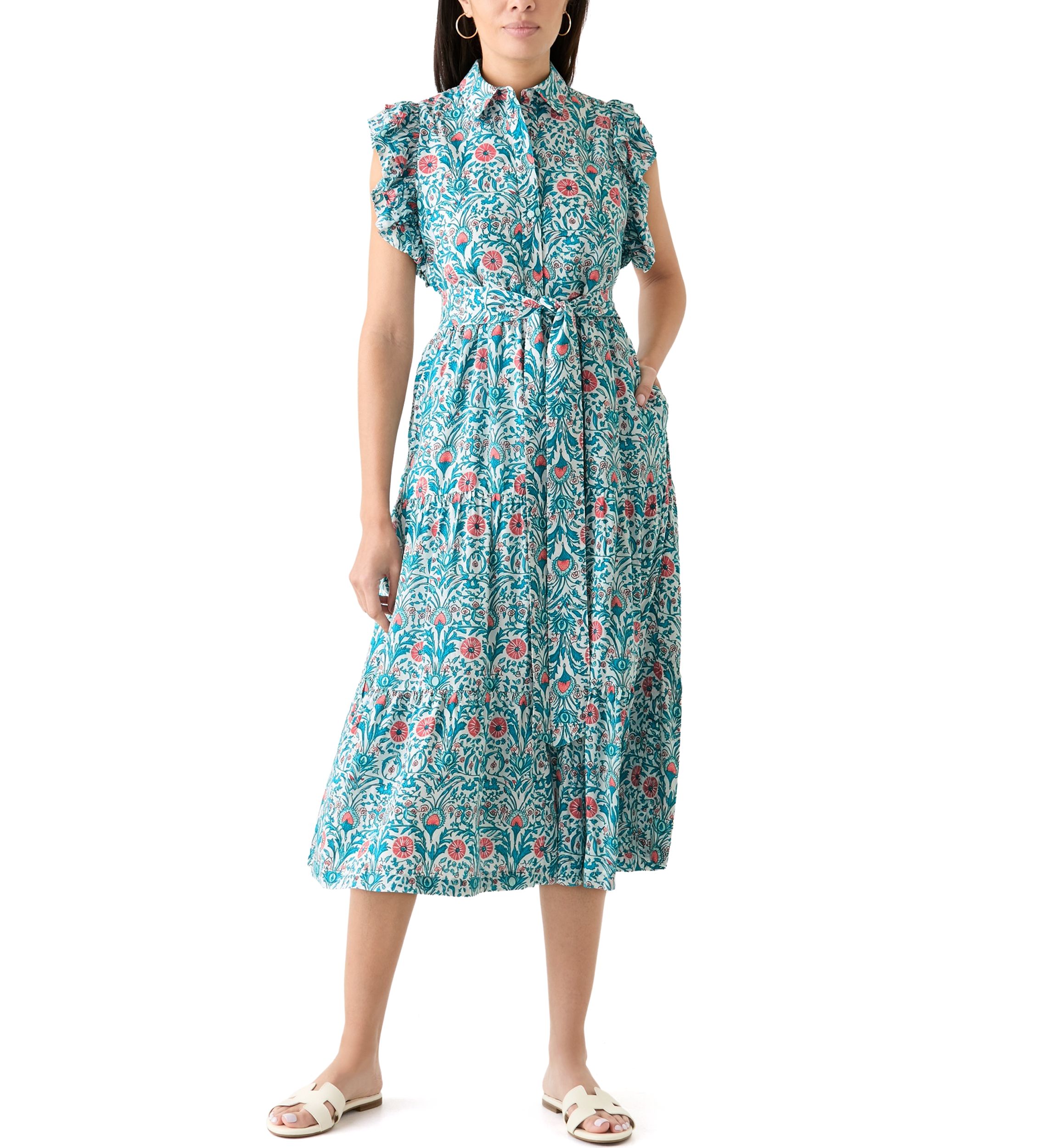 Womens Flutter Sleeve Floral Dress