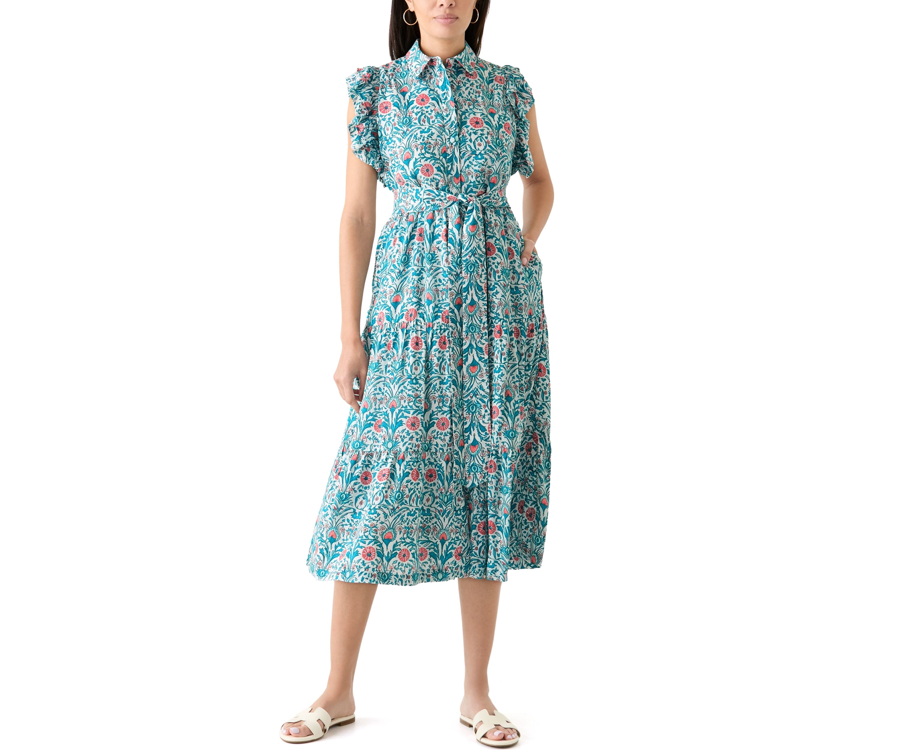 Womens Flutter Sleeve Floral Dress