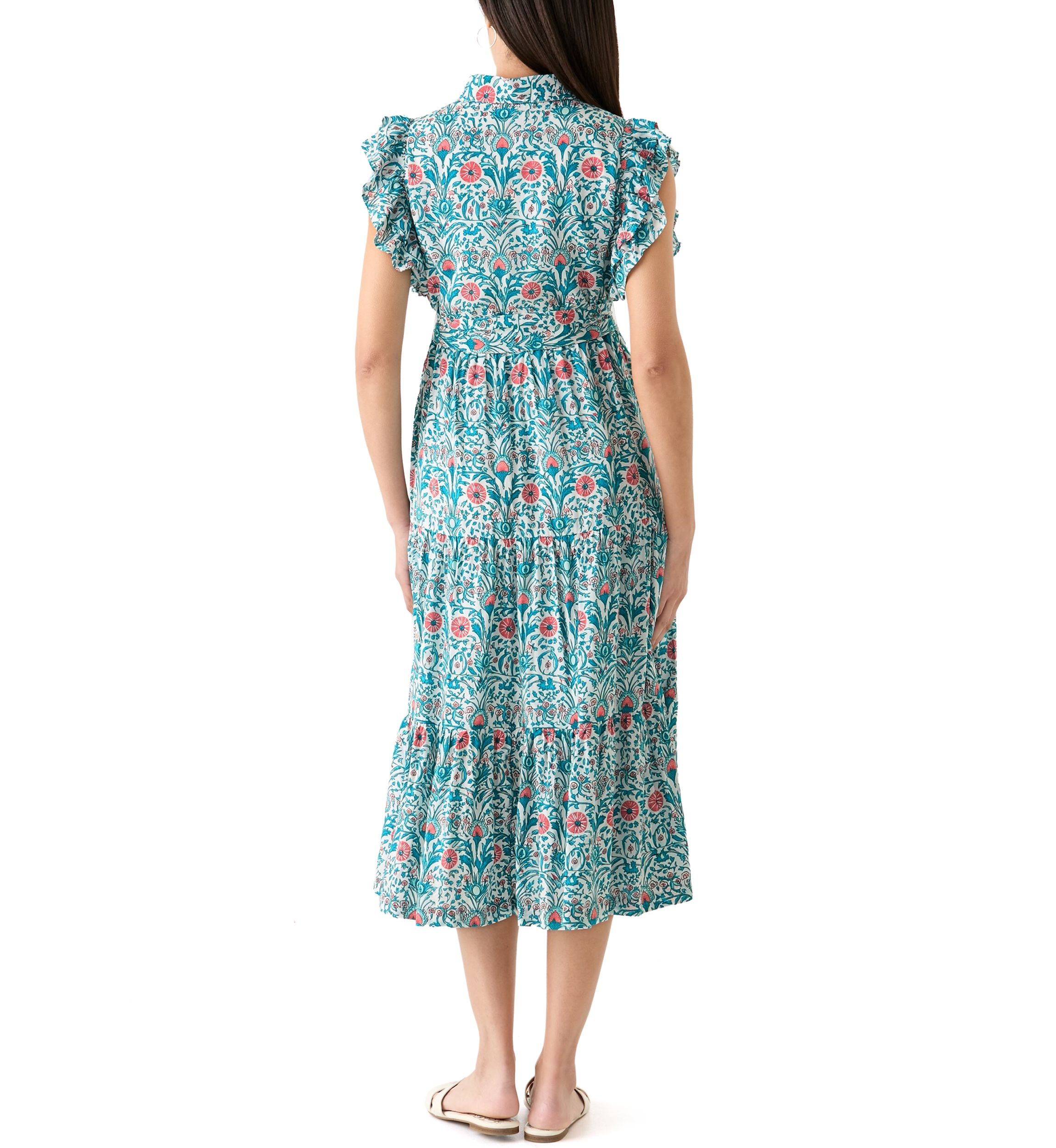 Womens Flutter Sleeve Floral Dress