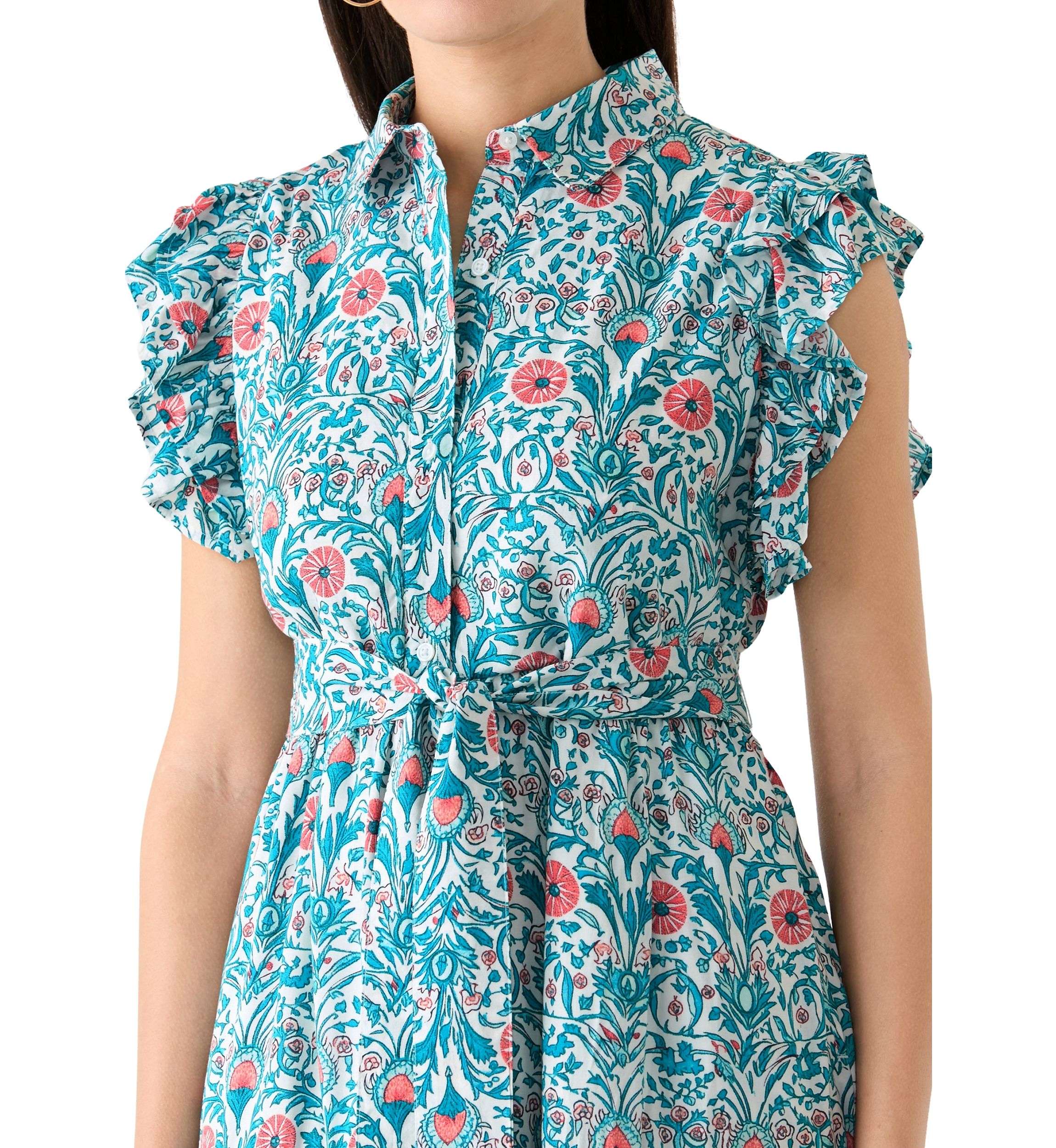 Womens Flutter Sleeve Floral Dress