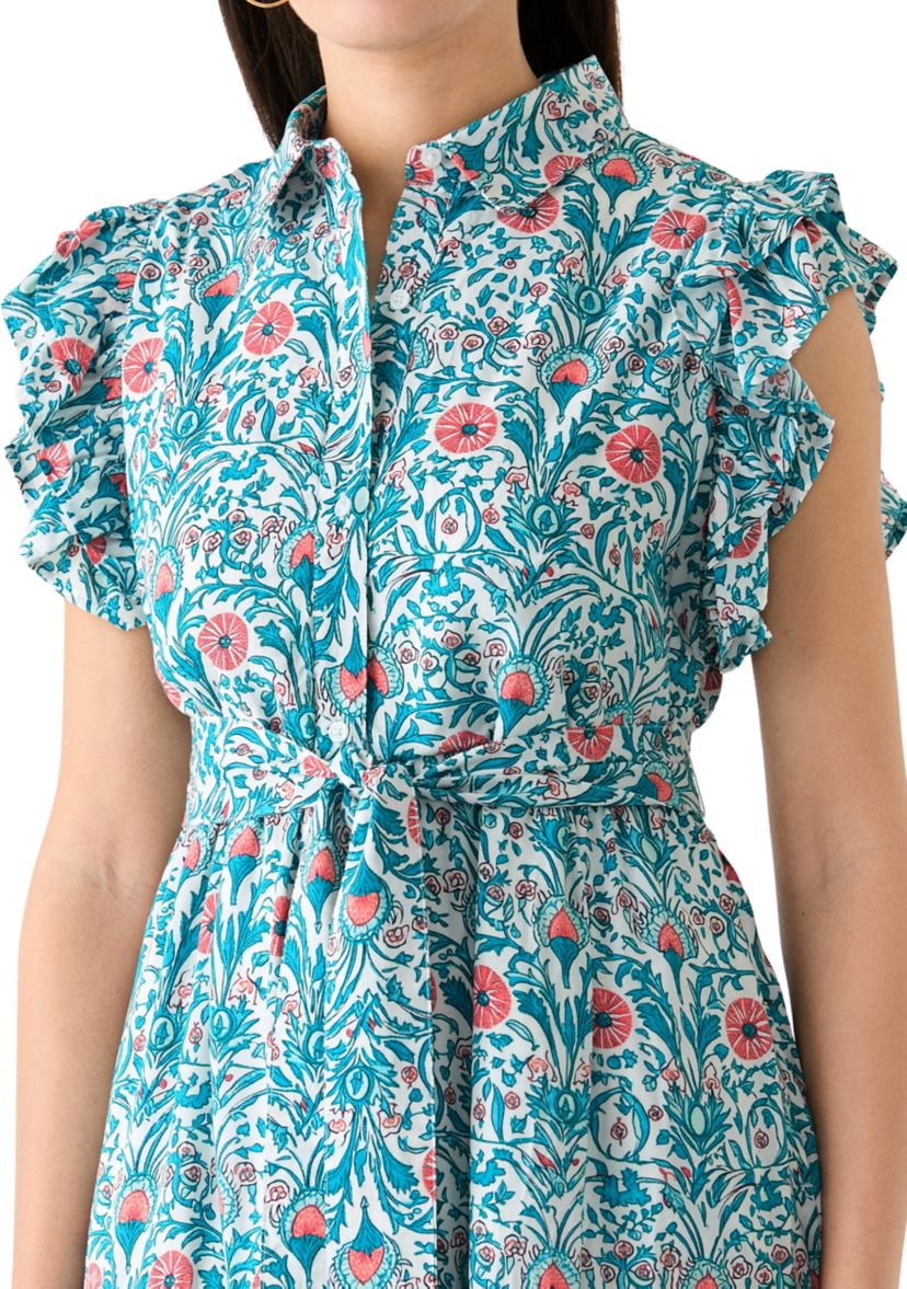 Womens Flutter Sleeve Floral Dress
