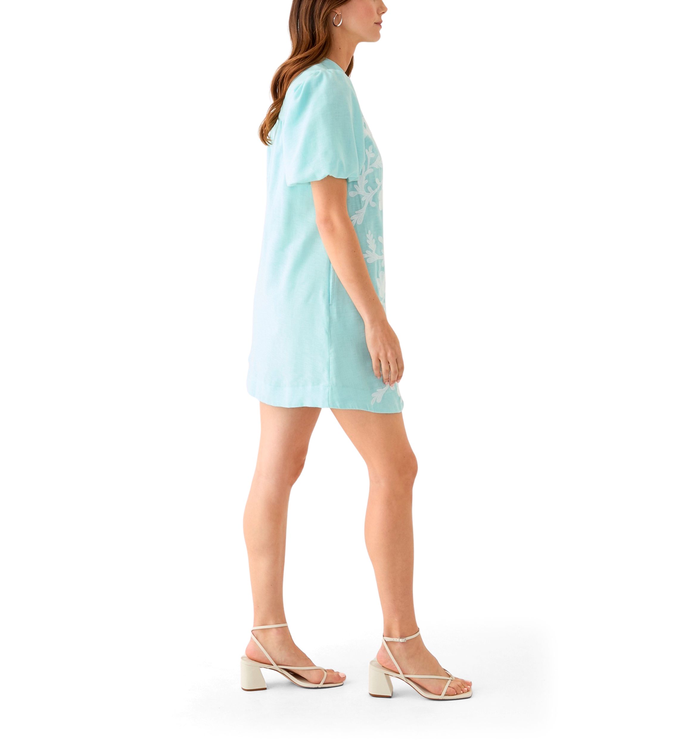 Womens Button Front Embroidered Dress