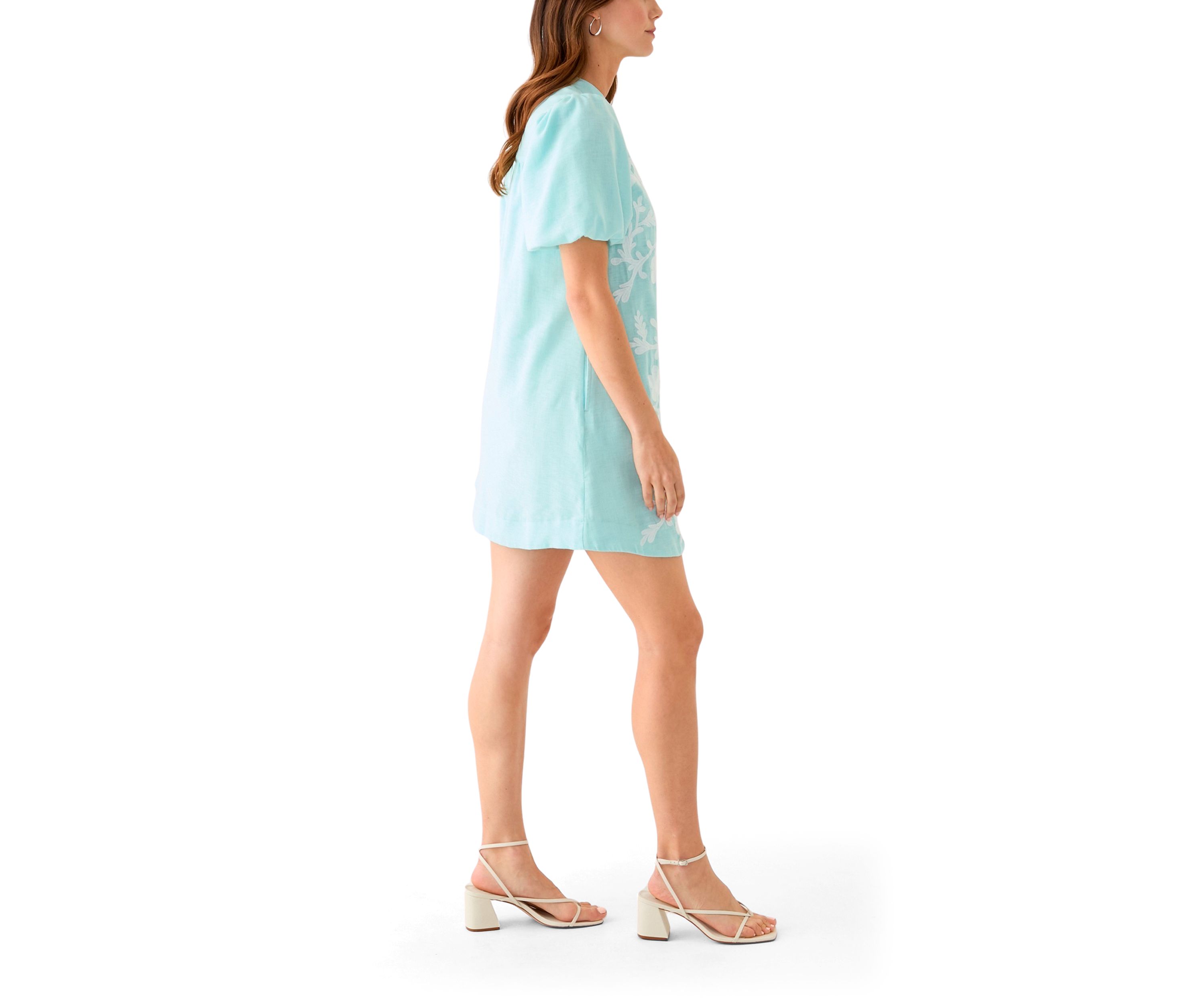 Womens Button Front Embroidered Dress