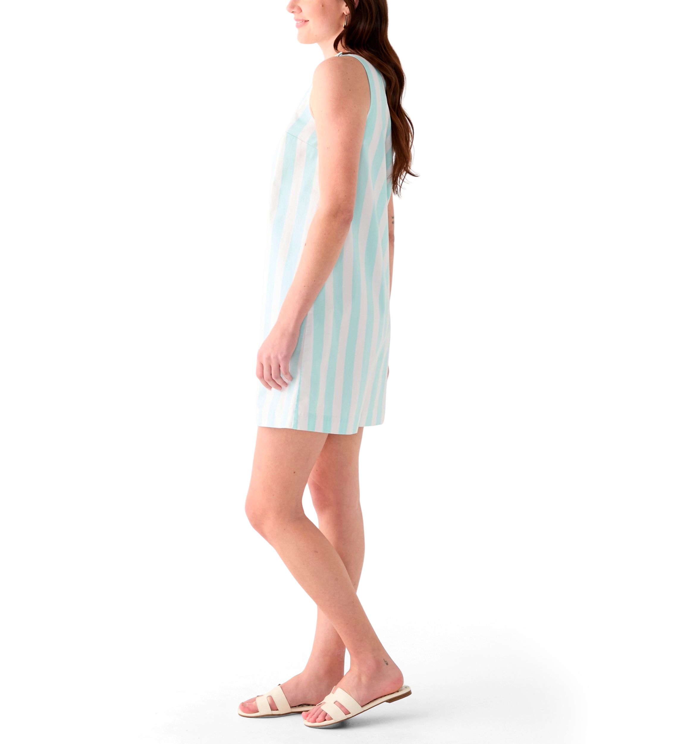 Womens Sleeveless Bow Straight Yarn Dyed Dress