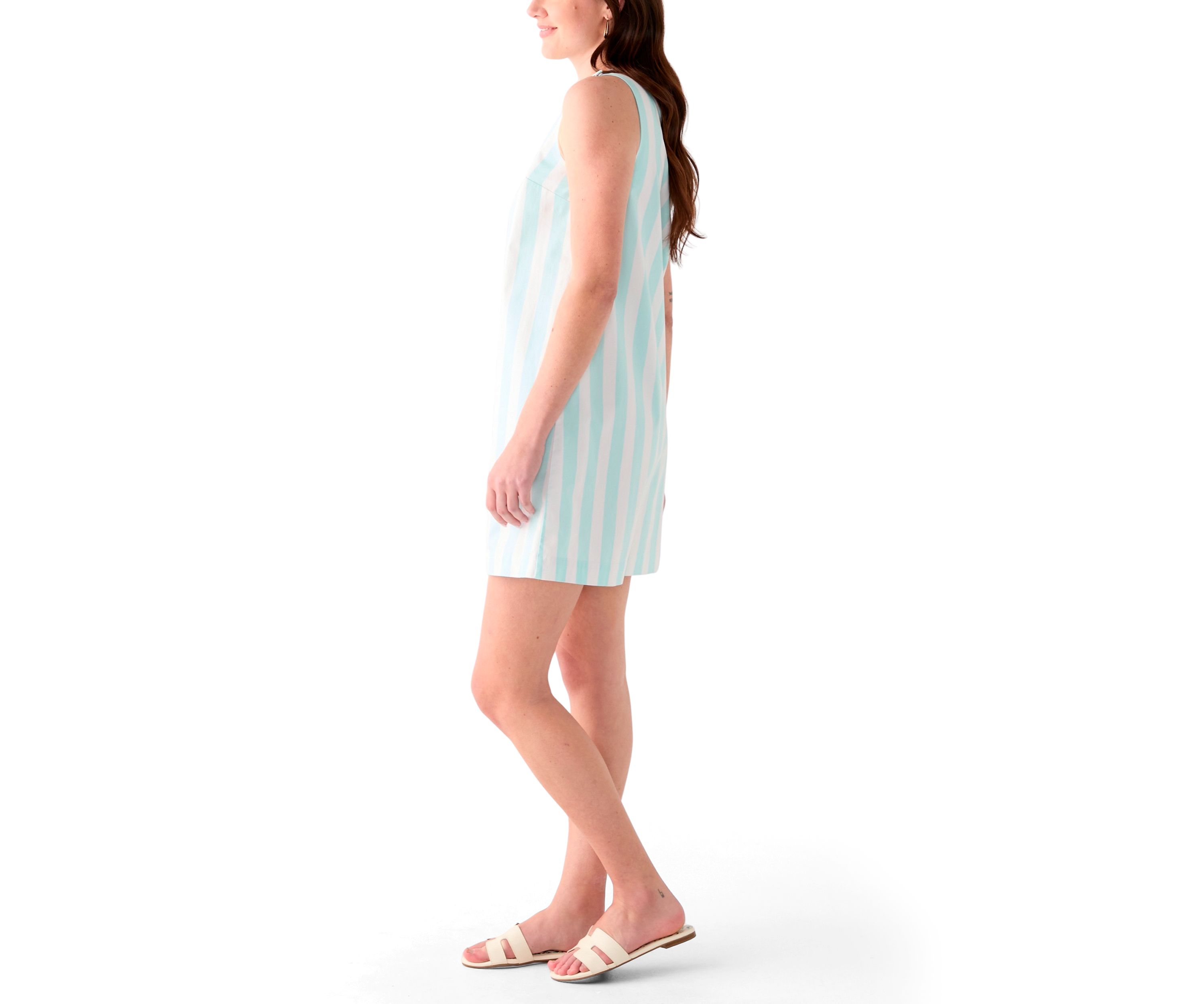 Womens Sleeveless Bow Straight Yarn Dyed Dress