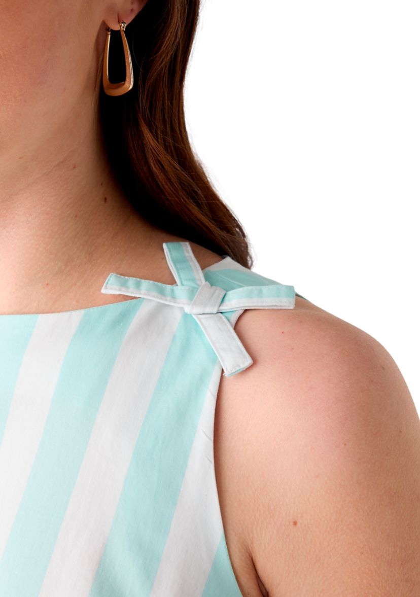 Womens Sleeveless Bow Straight Yarn Dyed Dress
