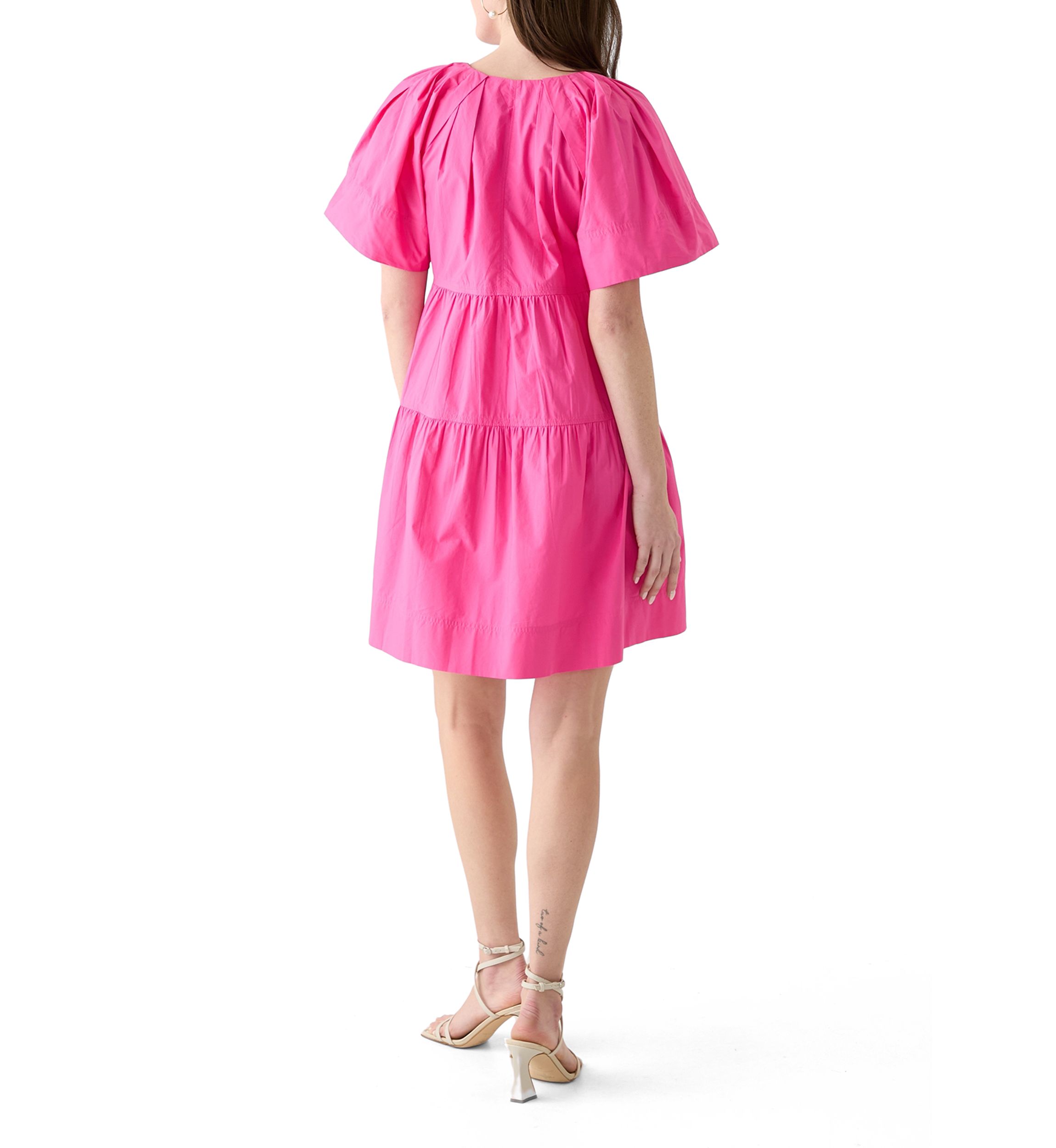 Womens Short Sleeve Pleat Shoulder Solid Dress