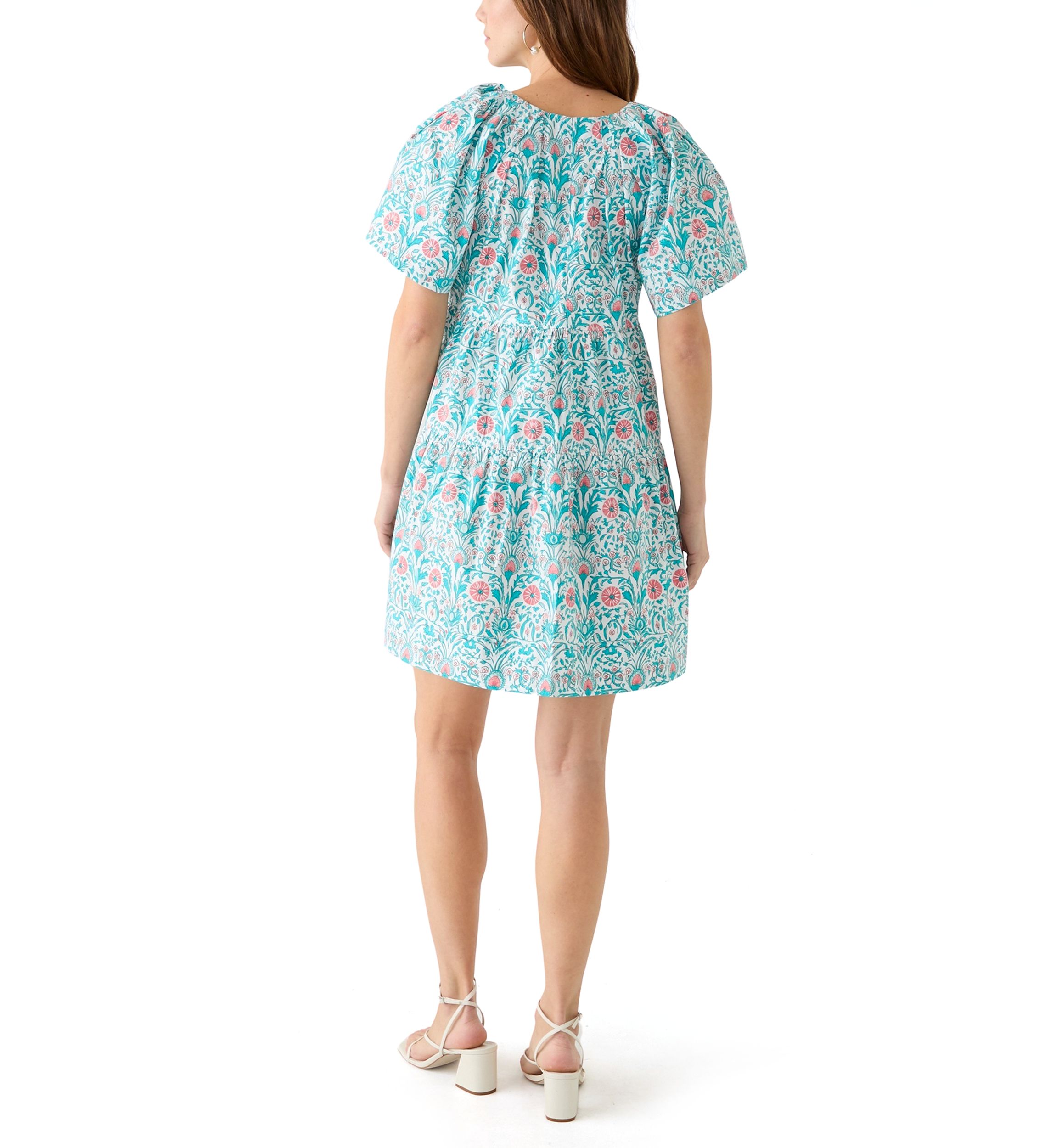 Womens Printed Pleated Shoulder Dress