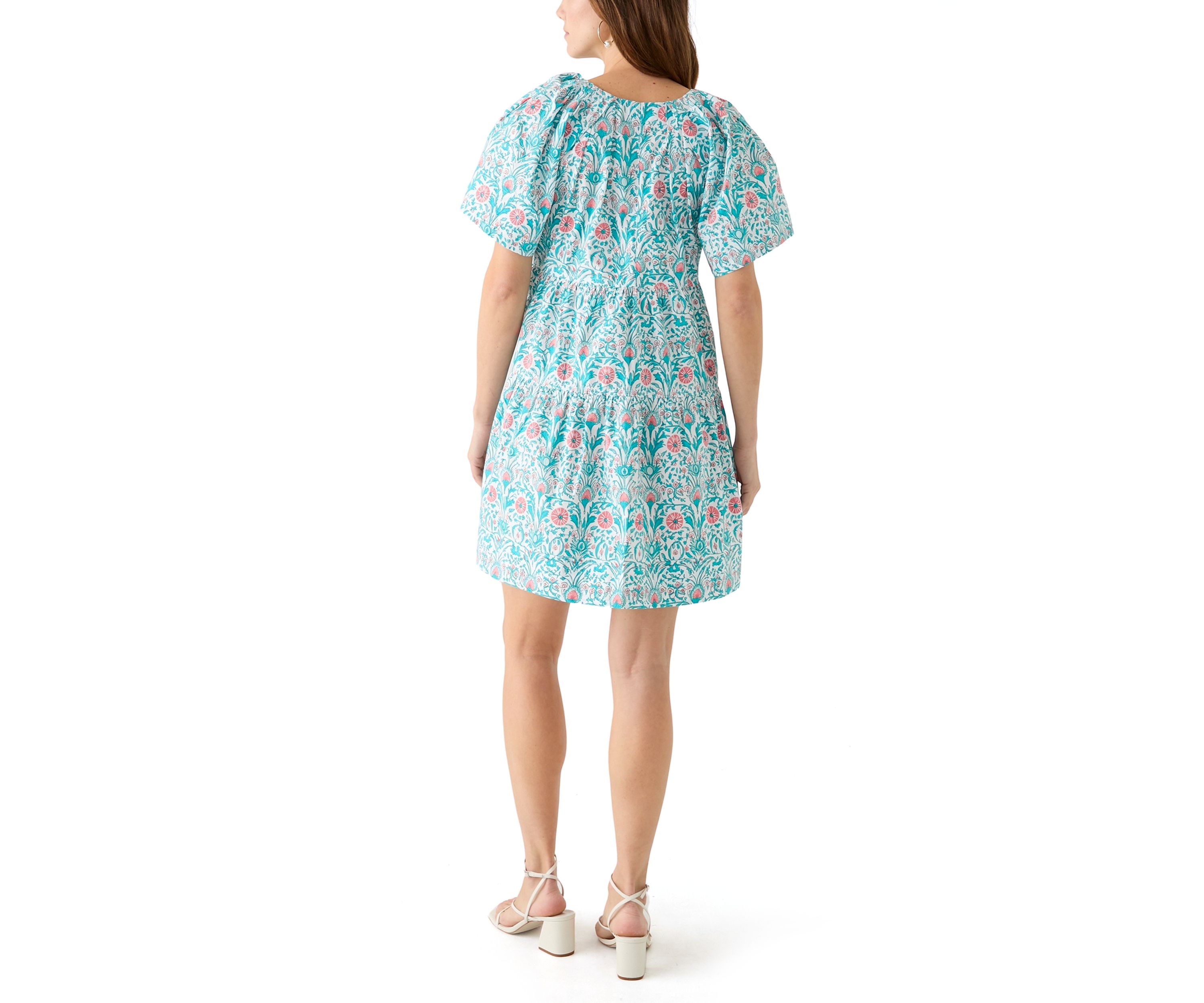 Womens Printed Pleated Shoulder Dress