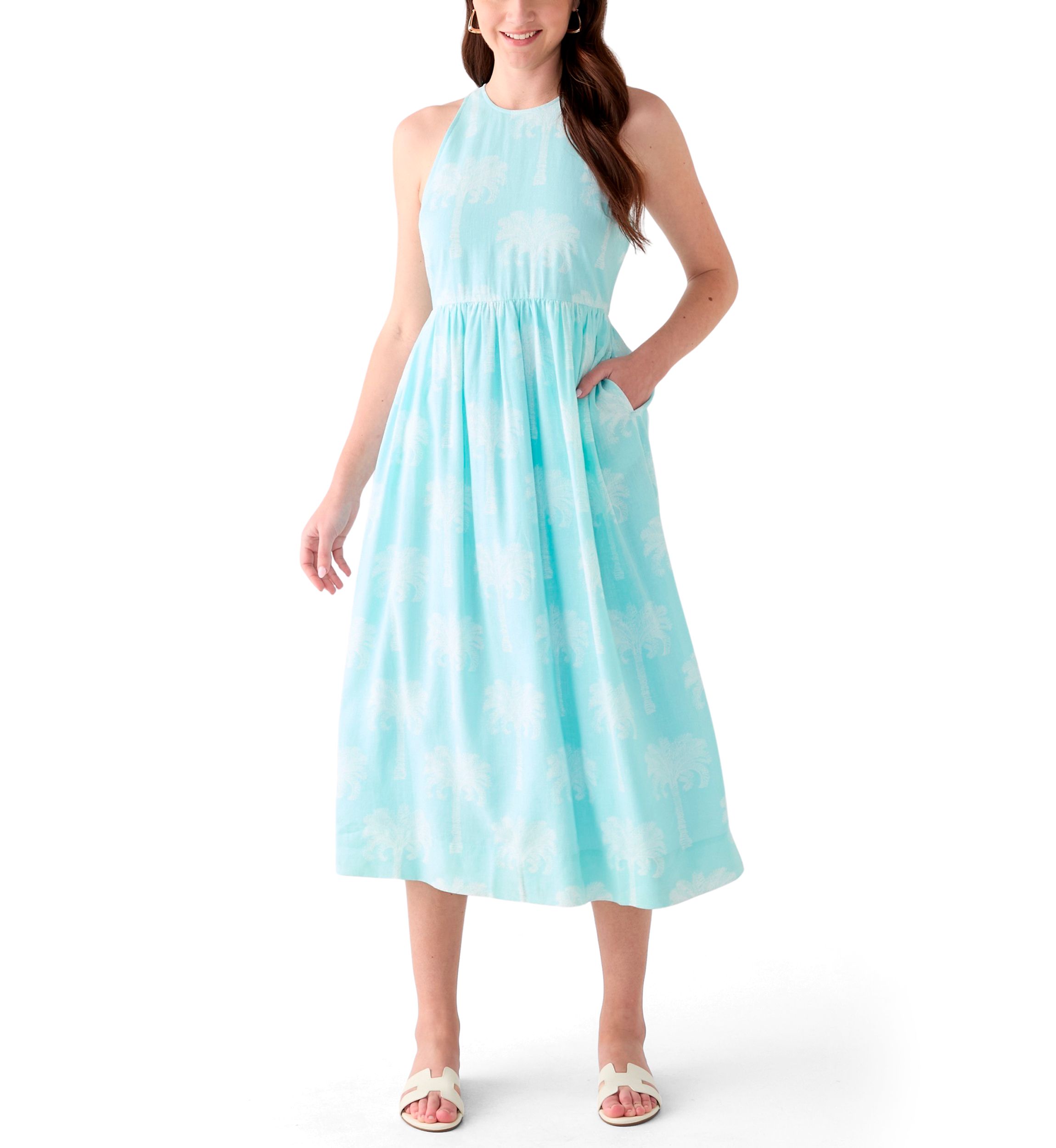 Womens Sleeveless Linen Tank Yarn Dyed Dress