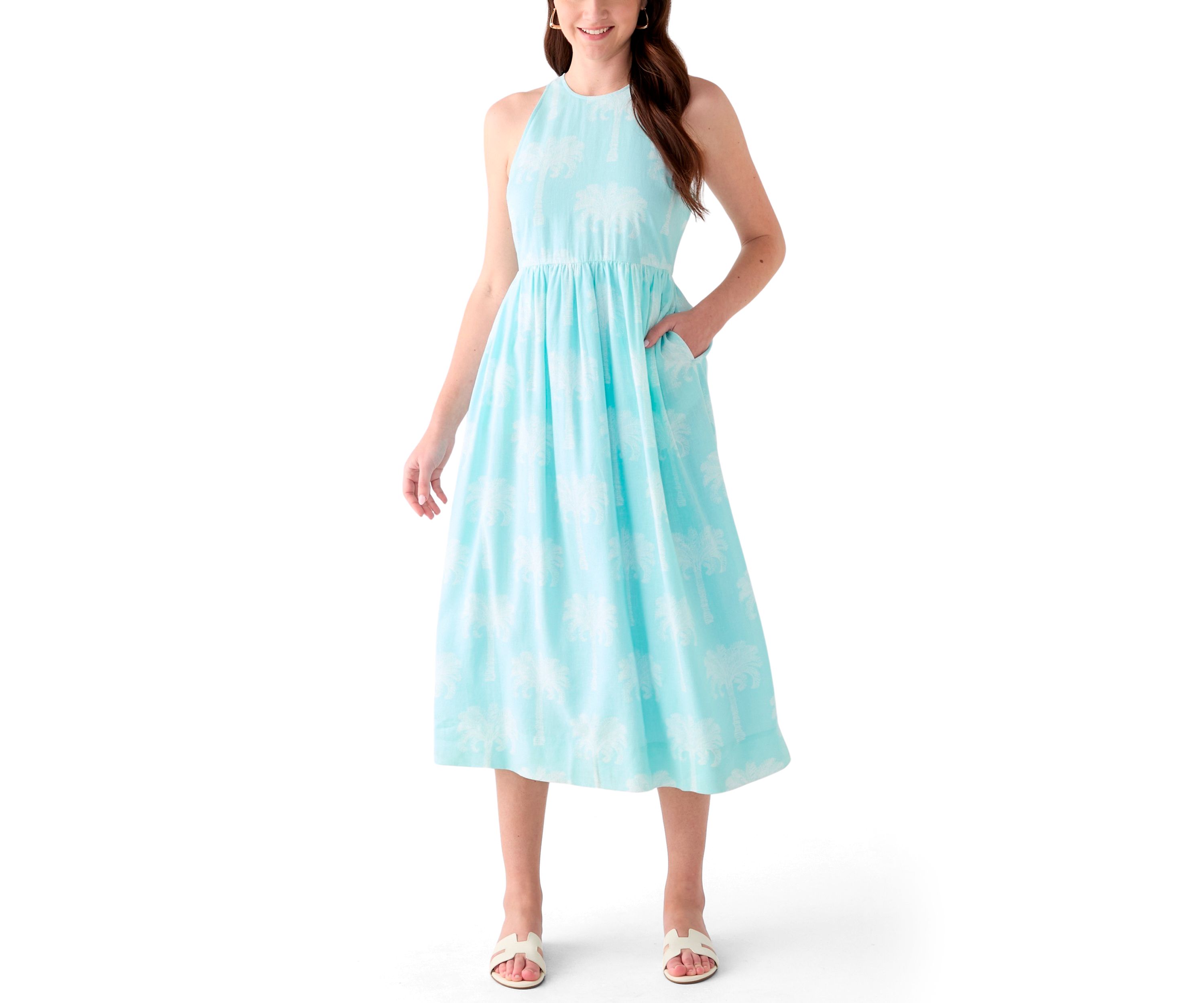 Womens Sleeveless Linen Tank Yarn Dyed Dress
