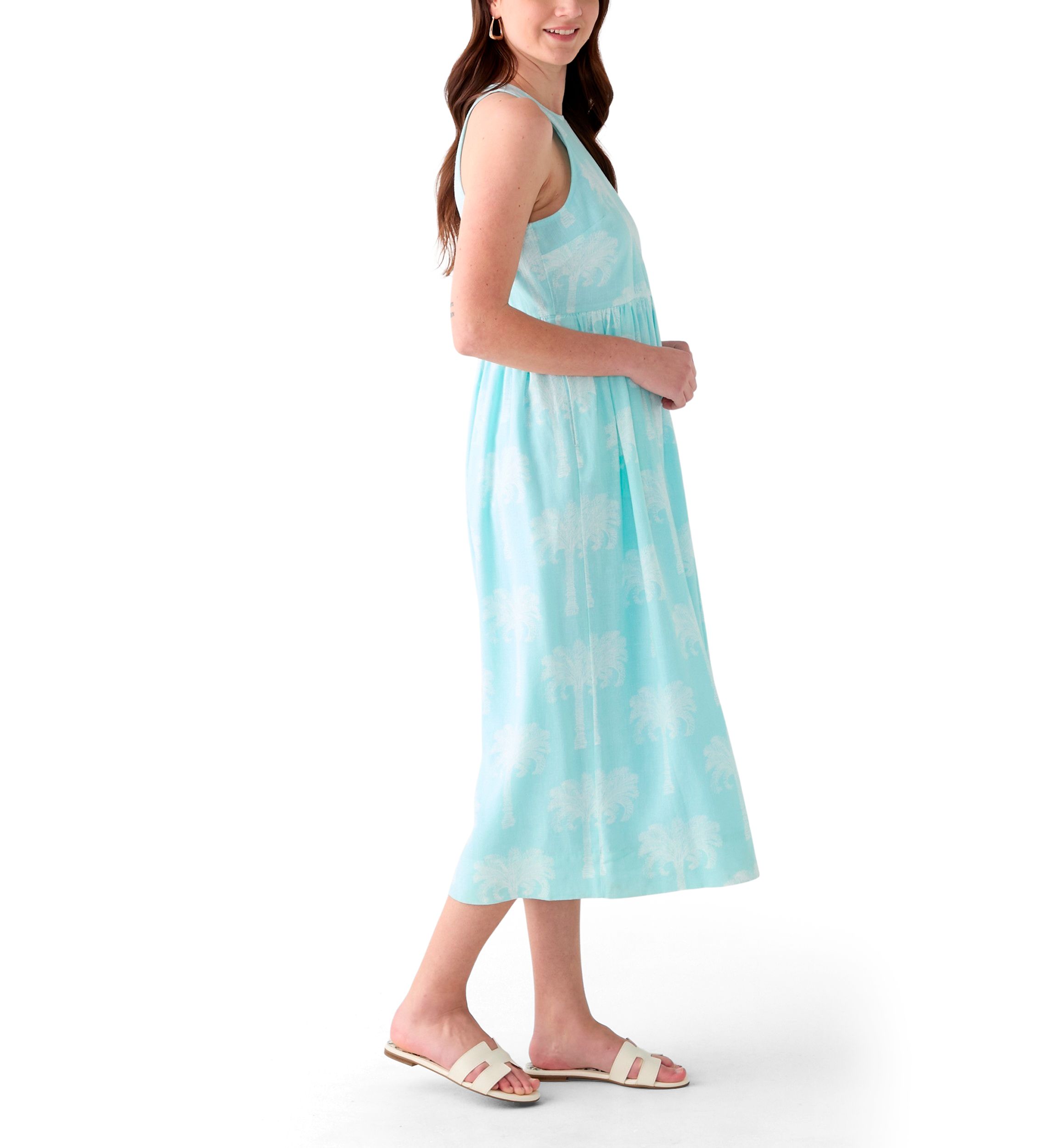 Womens Sleeveless Linen Tank Yarn Dyed Dress